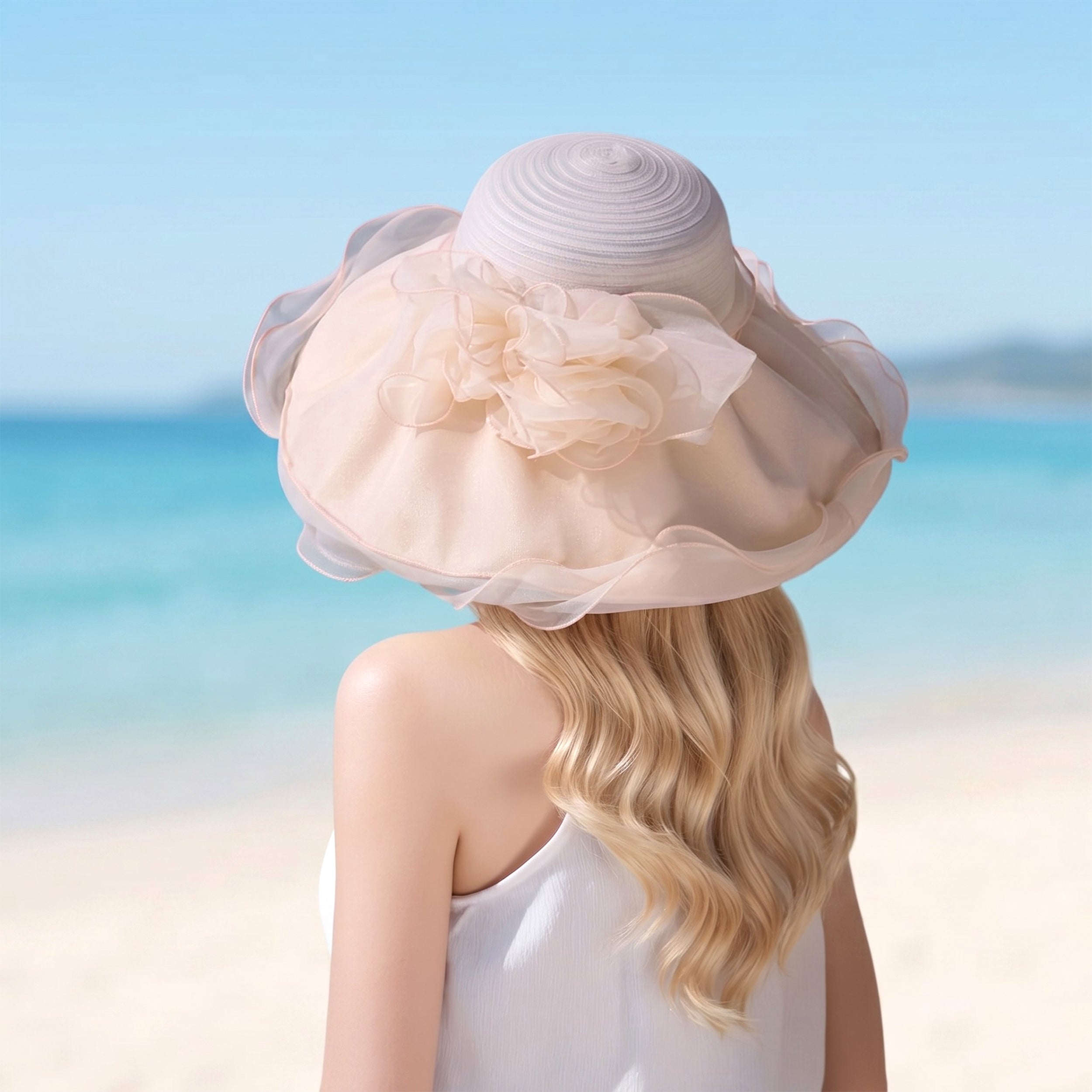 Anna-Kaci Womens Wide Brim Straw Sun Hat Mesh Trim Elegant Summer Beach Vacation Hat