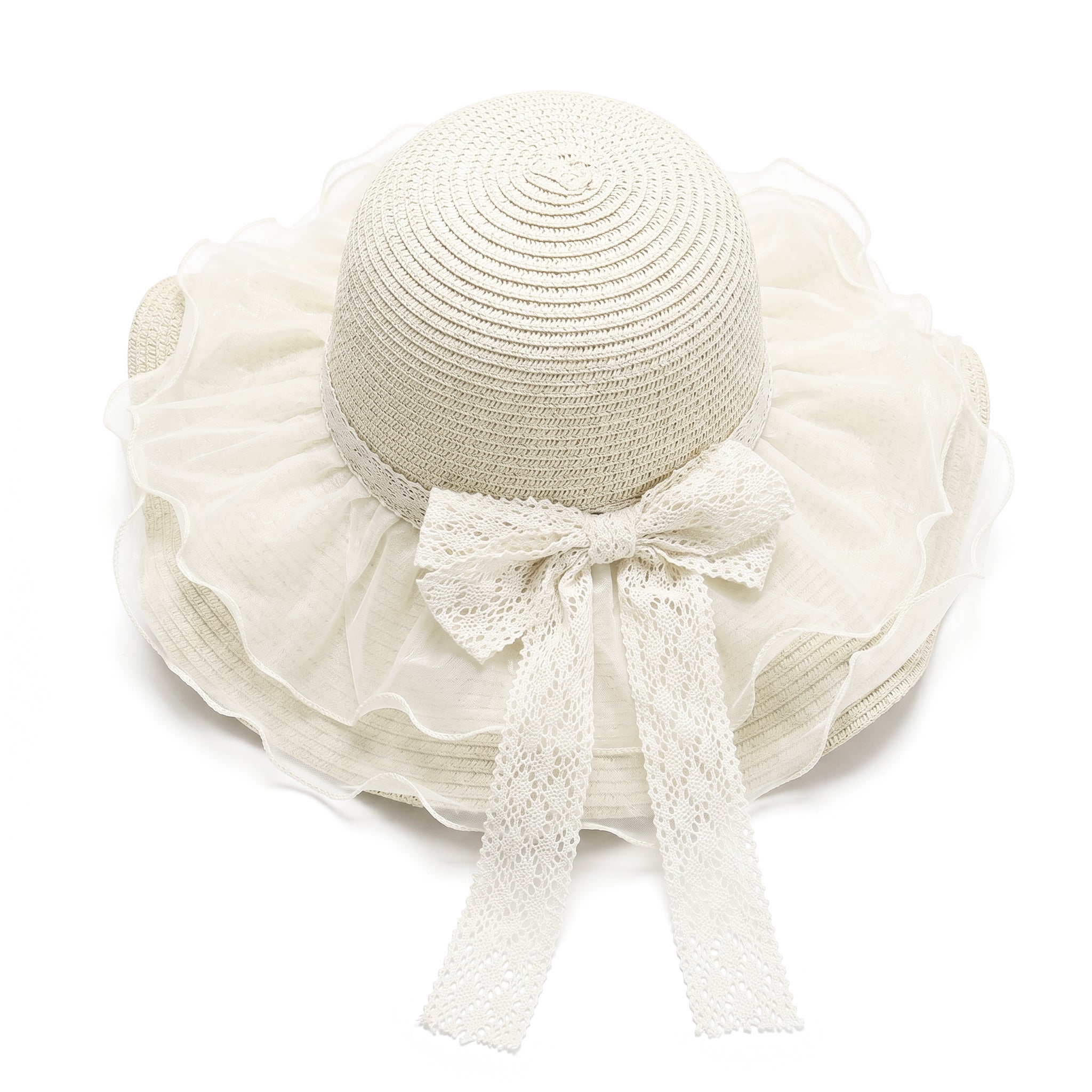 Anna-Kaci Womens Wide Brim Straw Sun Hat Mesh Trim Elegant Summer Beach Vacation Hat