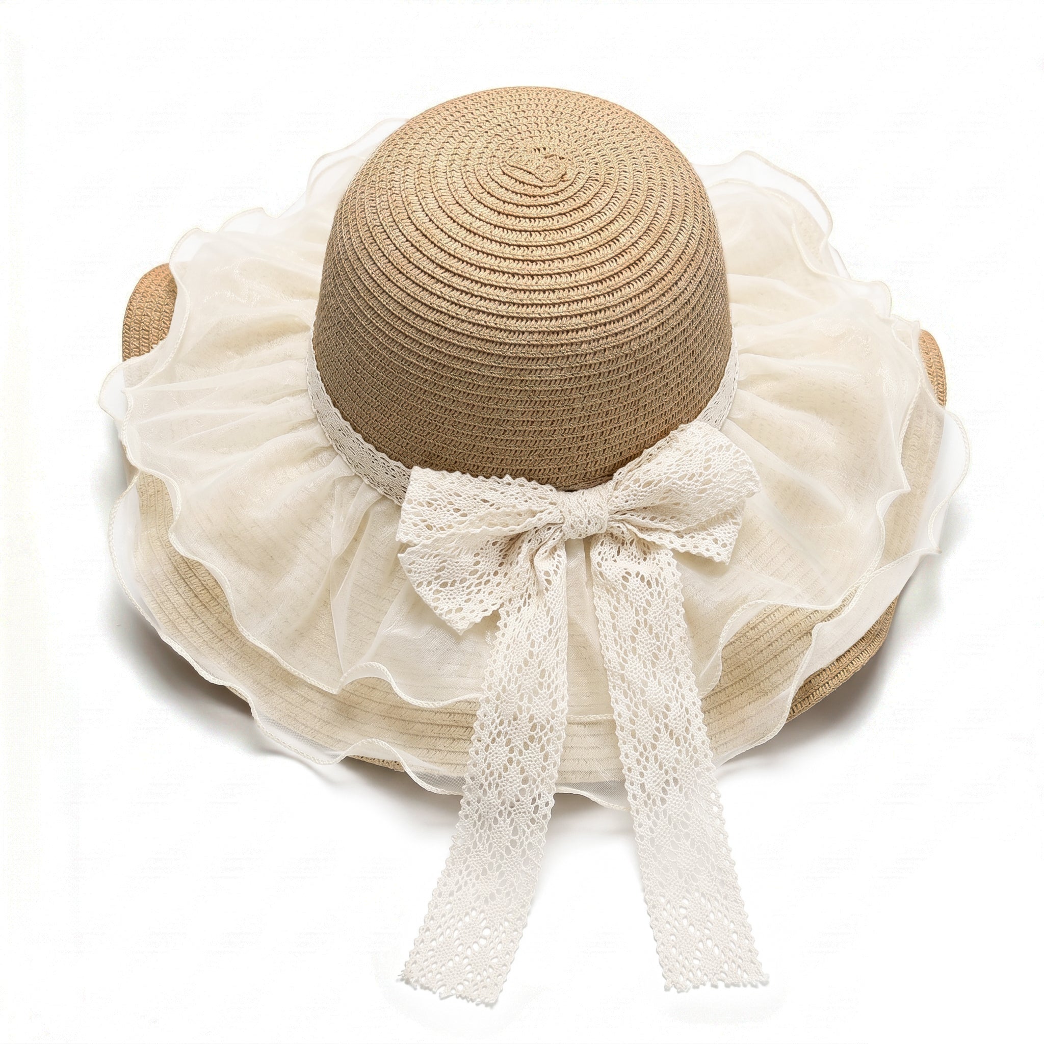 Anna-Kaci Womens Wide Brim Straw Sun Hat Mesh Trim Elegant Summer Beach Vacation Hat
