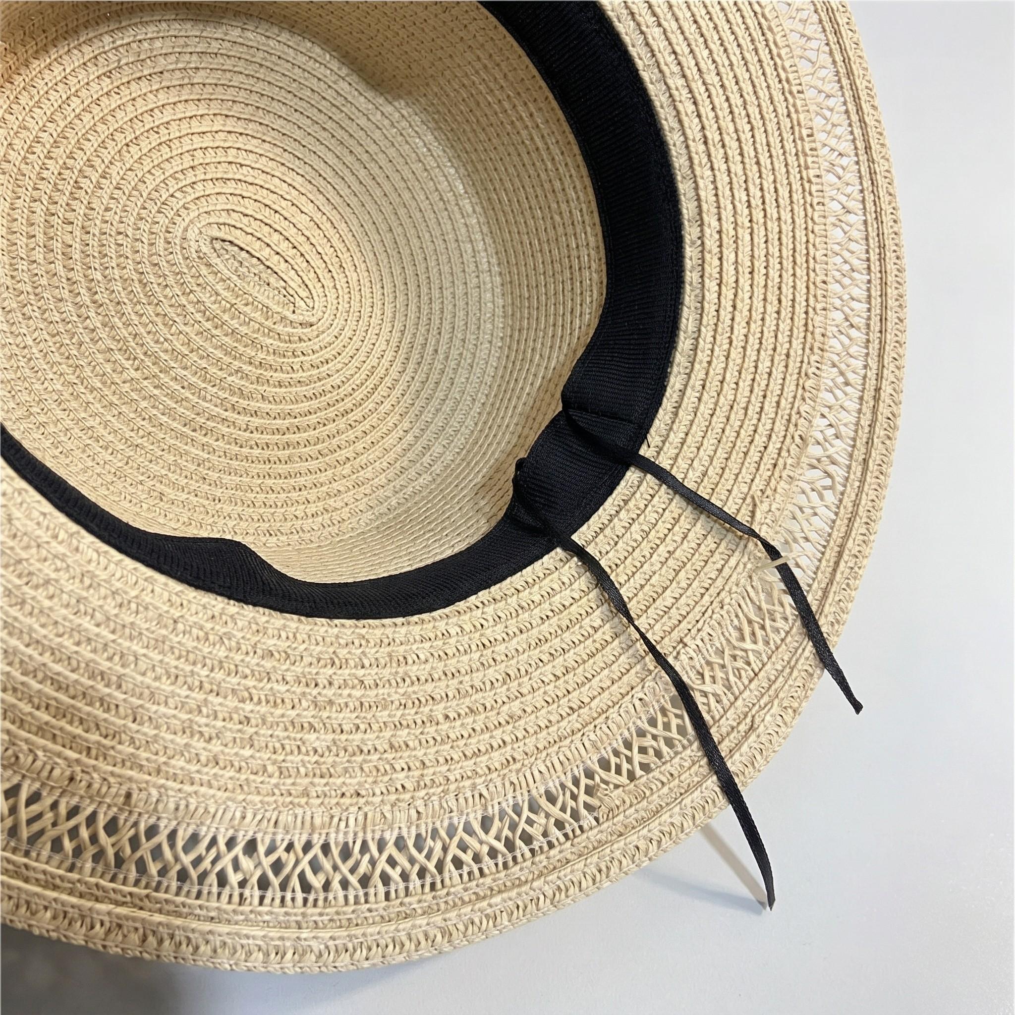 Anna-Kaci Womens Straw Boater Hat Wide Brim Summer Beach Hat Woven Band Flat Top Sun Hat