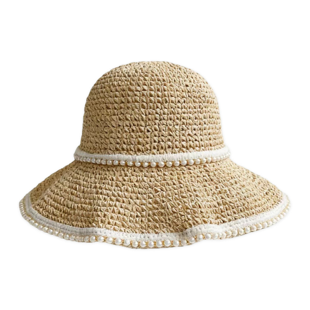Anna-Kaci Womens Wide Brim Straw Sun Hat Fabric Trim Beach Vacation UV Protection Summer Hat