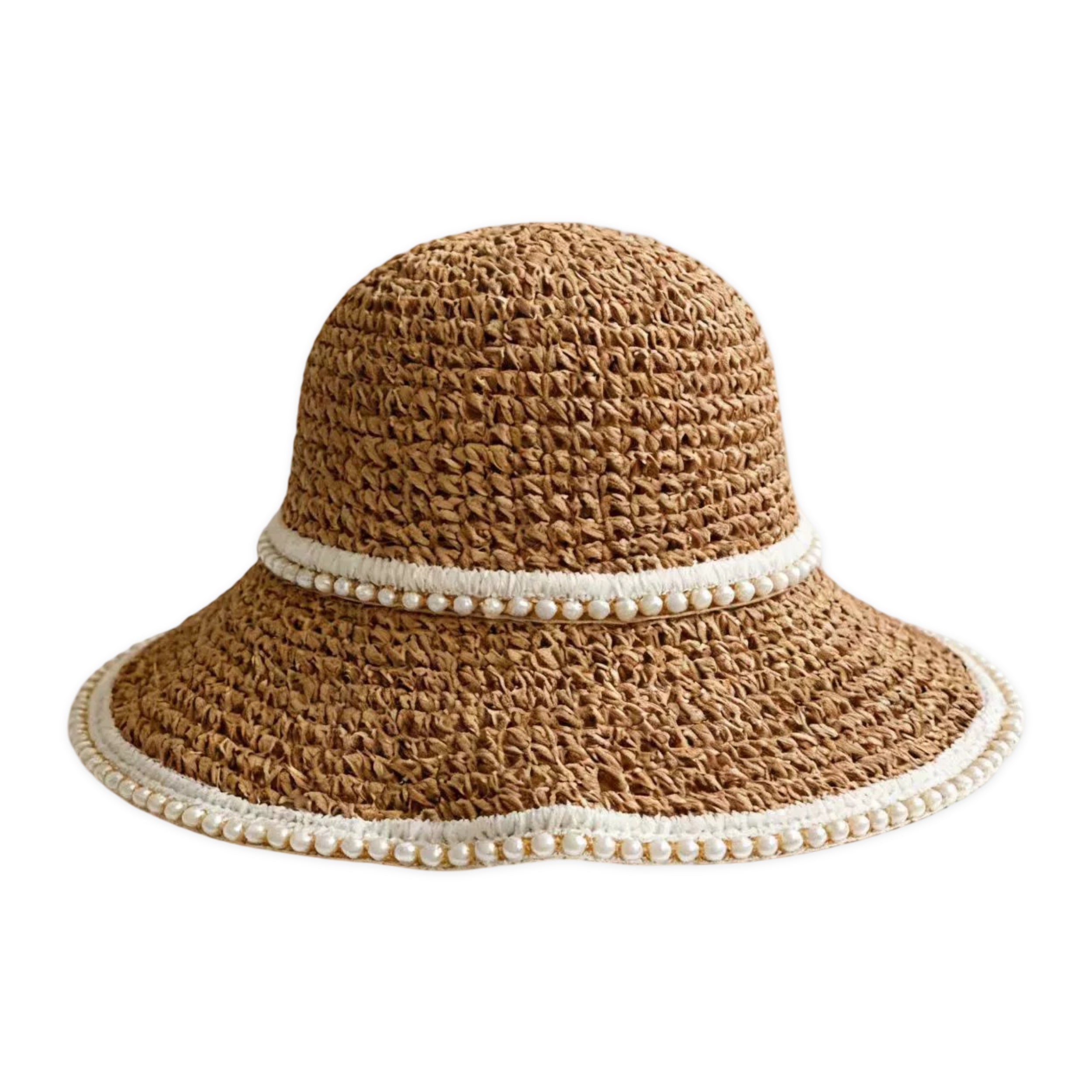 Anna-Kaci Womens Wide Brim Straw Sun Hat Fabric Trim Beach Vacation UV Protection Summer Hat