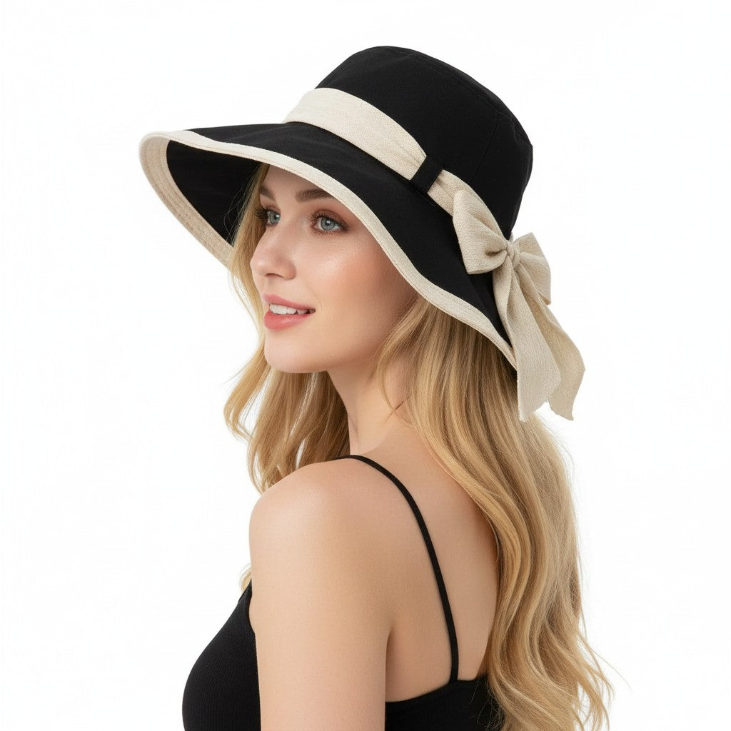 Anna-Kaci Womens Wide Brim Sun Hat with Bow Lightweight Foldable Beach Vacation Hat