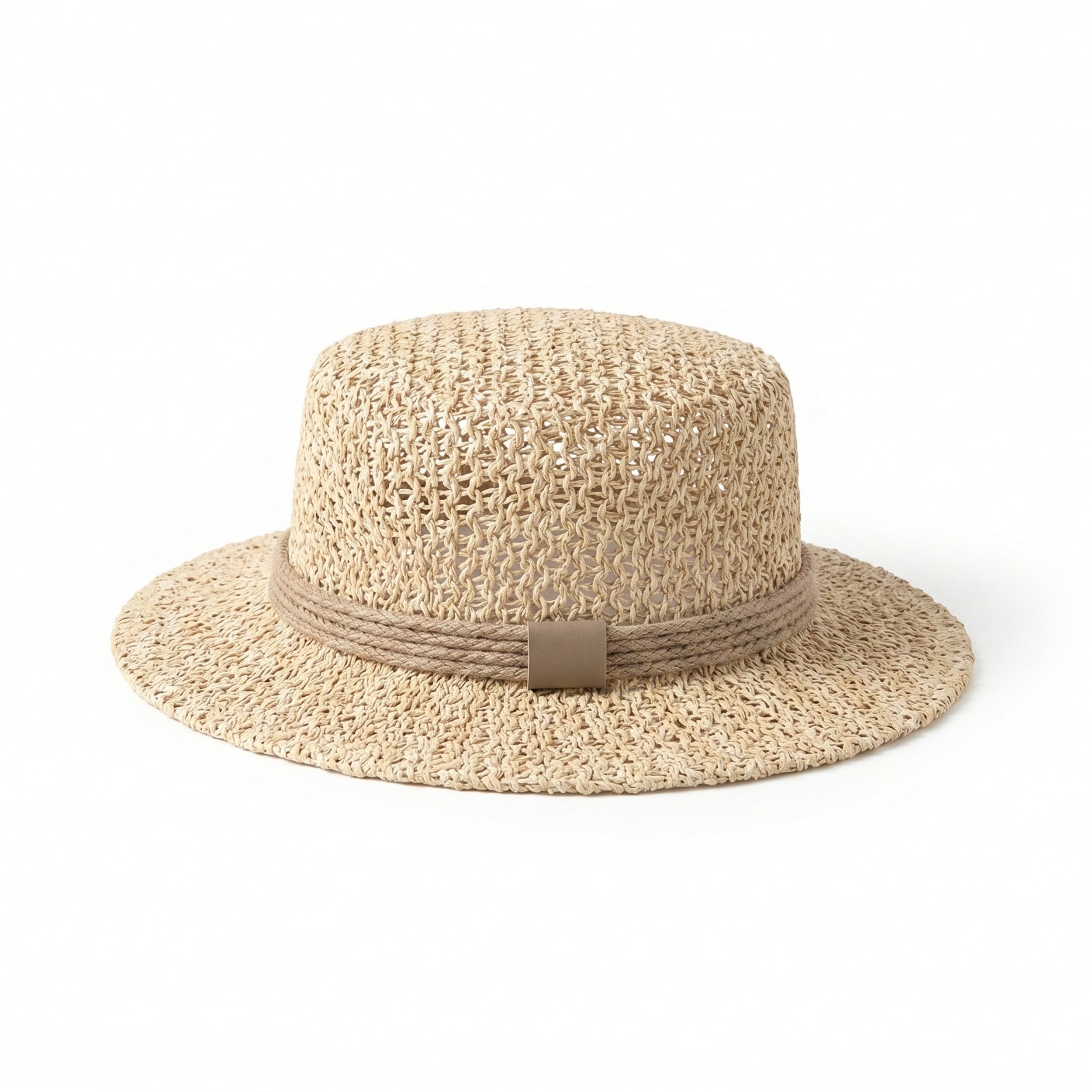 Anna-Kaci Womens Flat Top Straw Boater Hat Wide Brim Summer Beach Vacation Sun Hat