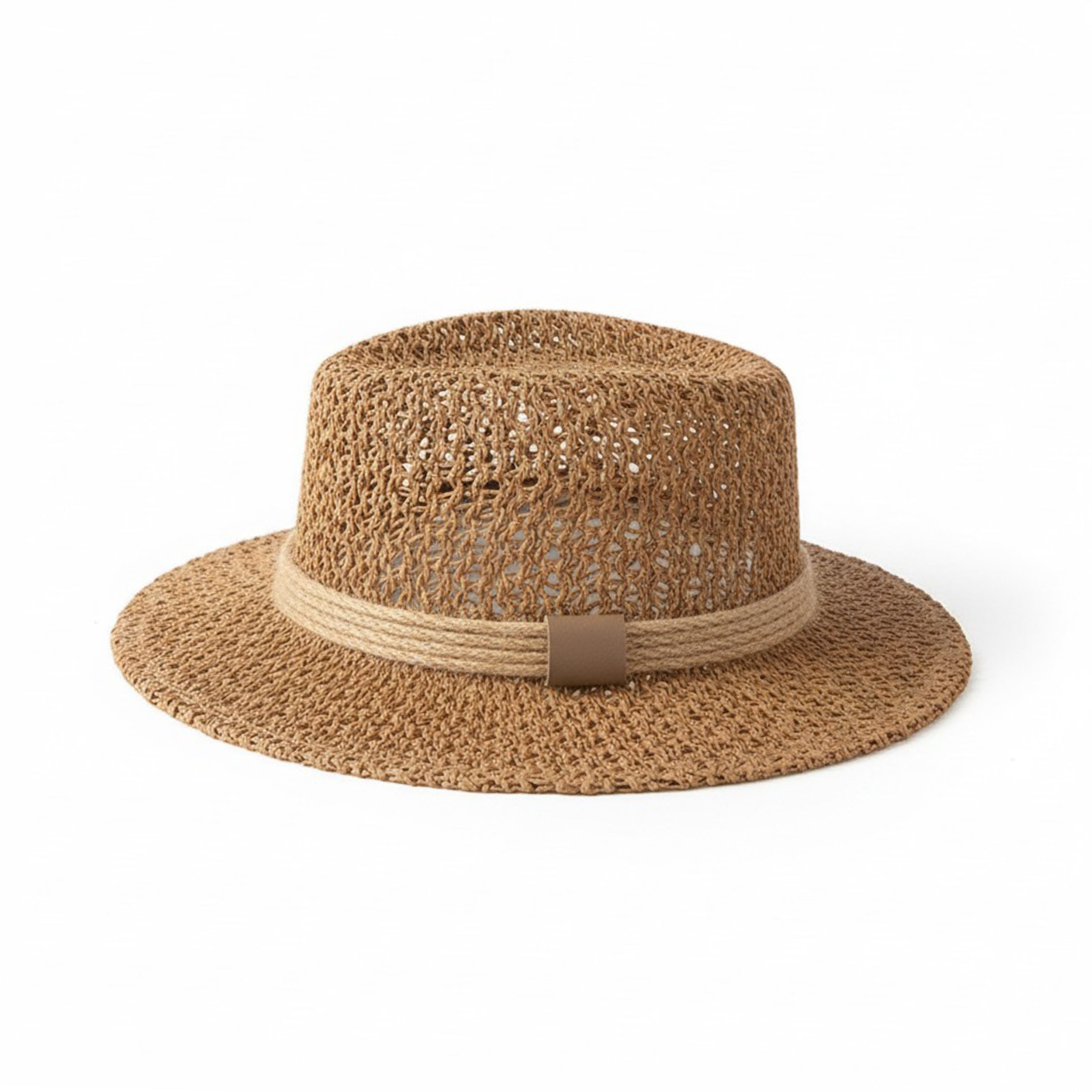 Anna-Kaci Womens Flat Top Straw Boater Hat Wide Brim Summer Beach Vacation Sun Hat
