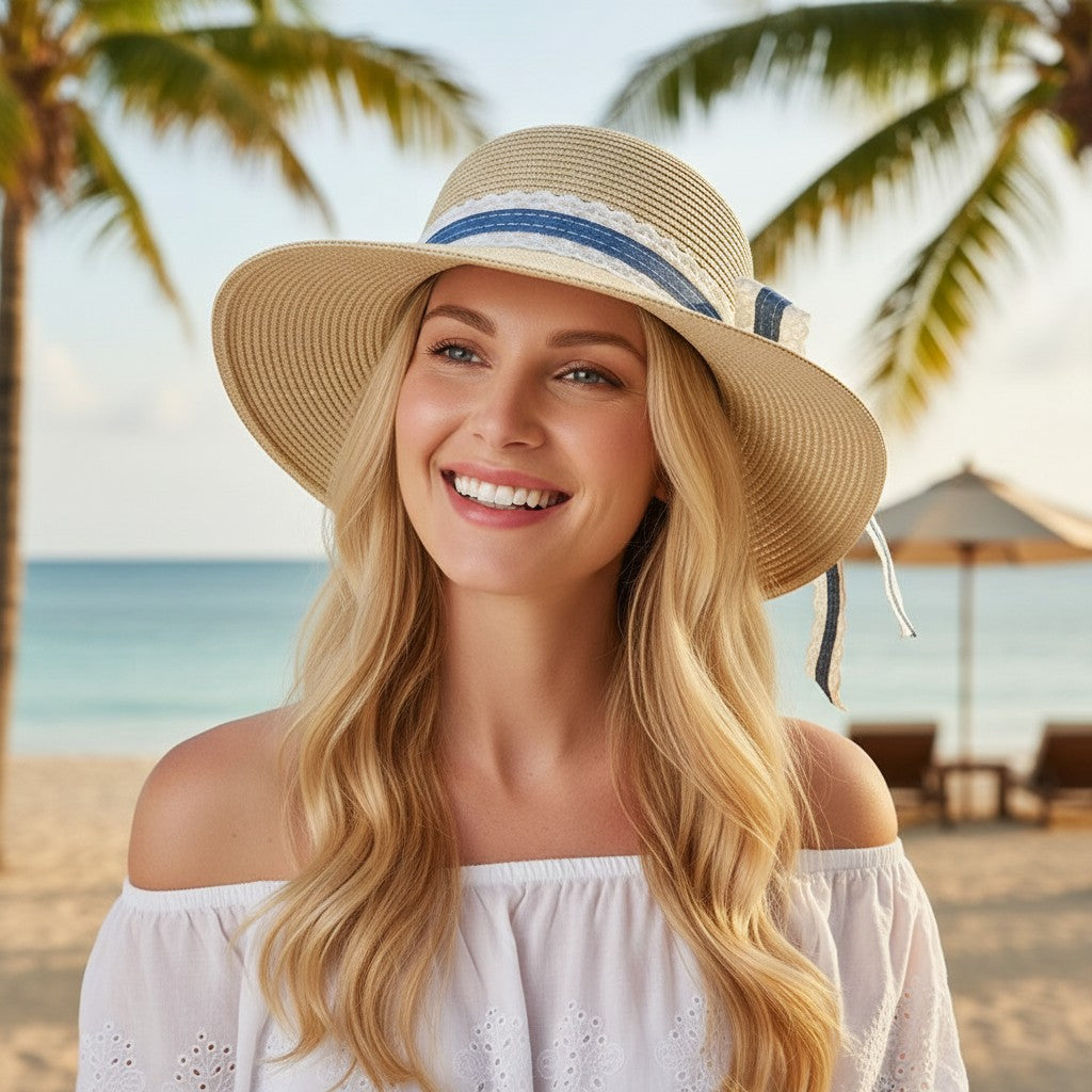 Anna-Kaci Womens Lightweight Wide Brim Straw Sun Hat Foldable Beach Summer UV Protection Hat