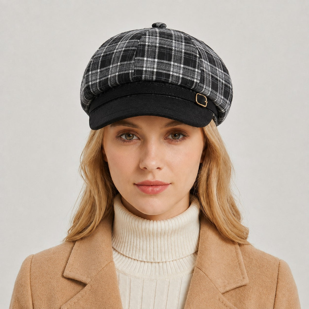 Plaid Newsboy Cap Vintage Baker Boy Hat Adjustable Buckle Band