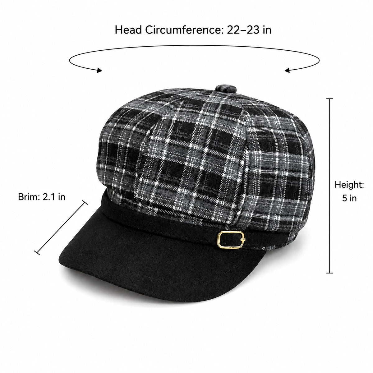Plaid Newsboy Cap Vintage Baker Boy Hat Adjustable Buckle Band