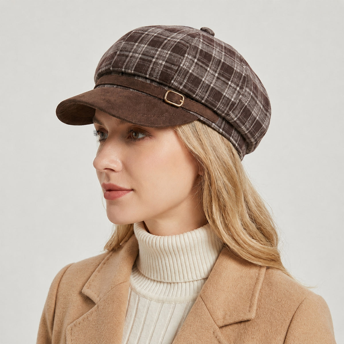 Plaid Newsboy Cap Vintage Baker Boy Hat Adjustable Buckle Band