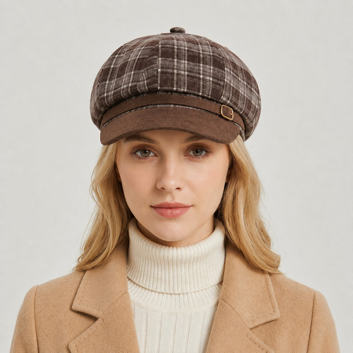 Plaid Newsboy Cap Vintage Baker Boy Hat Adjustable Buckle Band