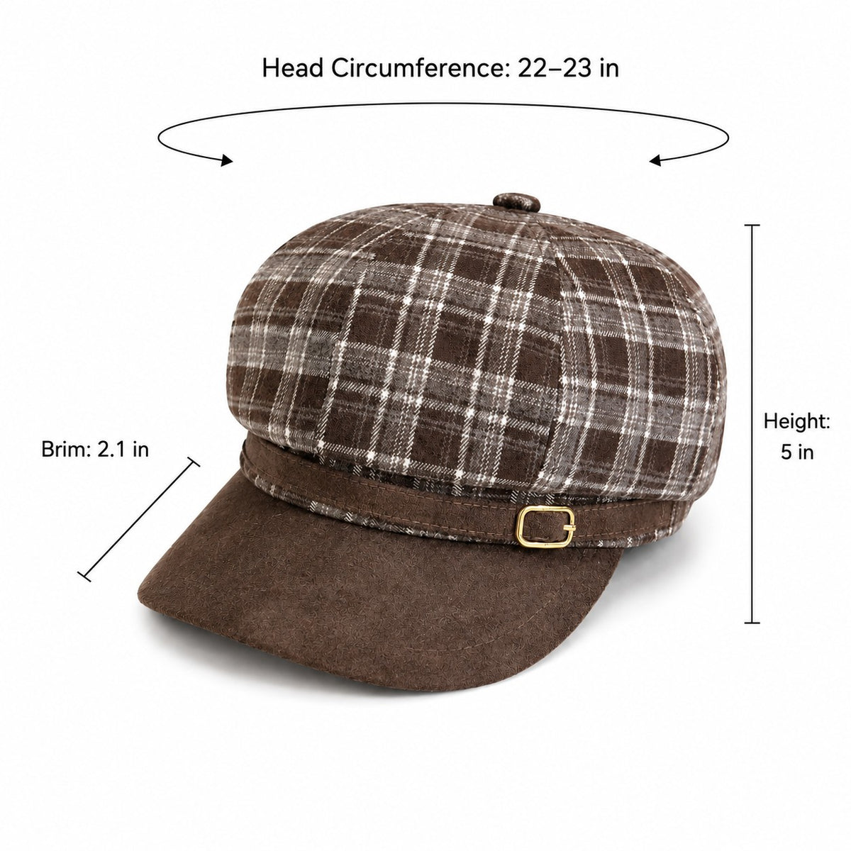 Plaid Newsboy Cap Vintage Baker Boy Hat Adjustable Buckle Band