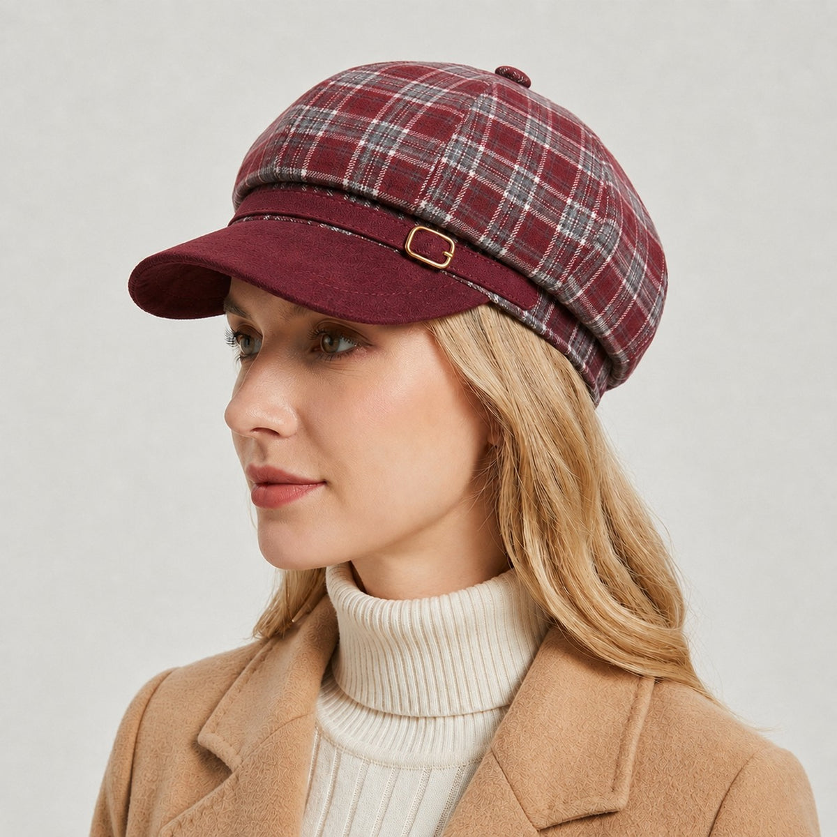 Plaid Newsboy Cap Vintage Baker Boy Hat Adjustable Buckle Band