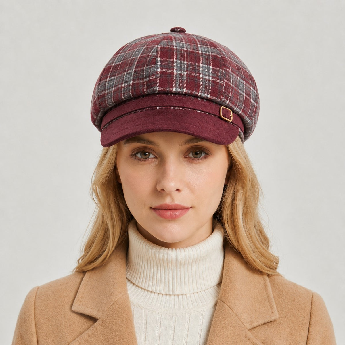Plaid Newsboy Cap Vintage Baker Boy Hat Adjustable Buckle Band