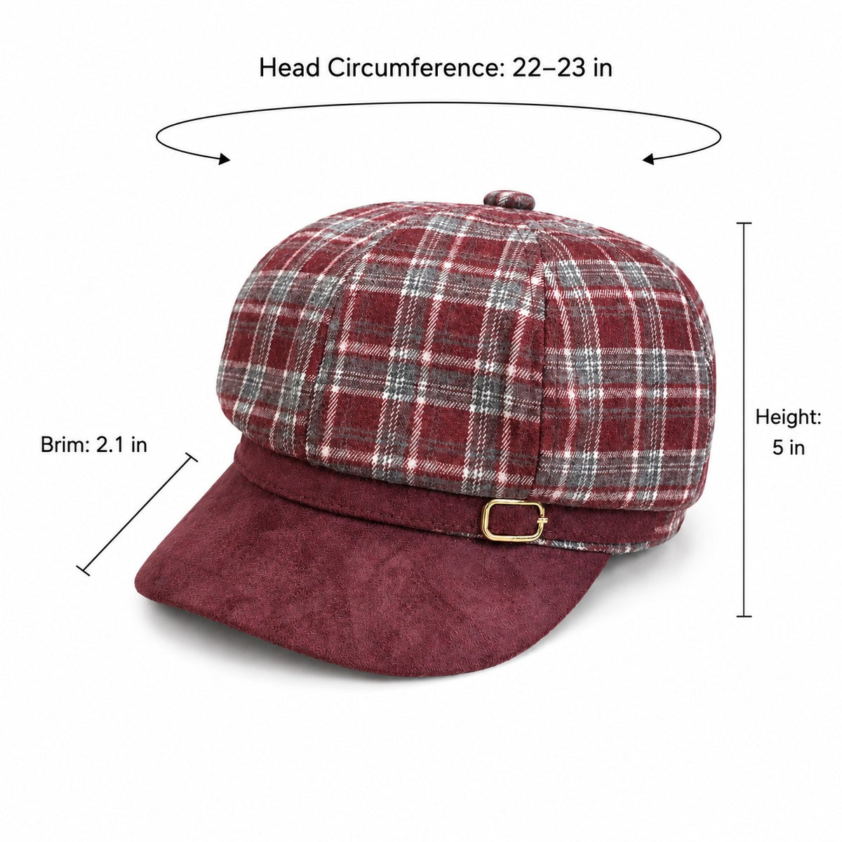 Plaid Newsboy Cap Vintage Baker Boy Hat Adjustable Buckle Band