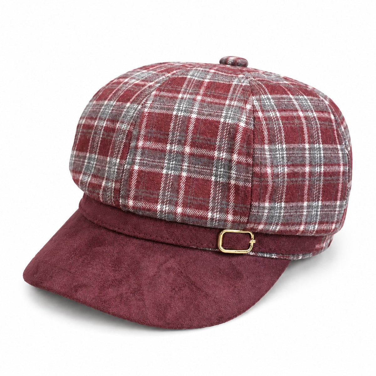 Plaid Newsboy Cap Vintage Baker Boy Hat Adjustable Buckle Band