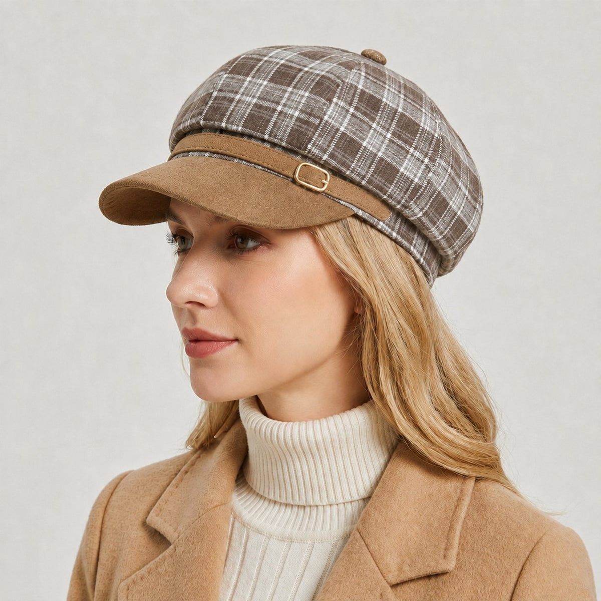 Plaid Newsboy Cap Vintage Baker Boy Hat Adjustable Buckle Band