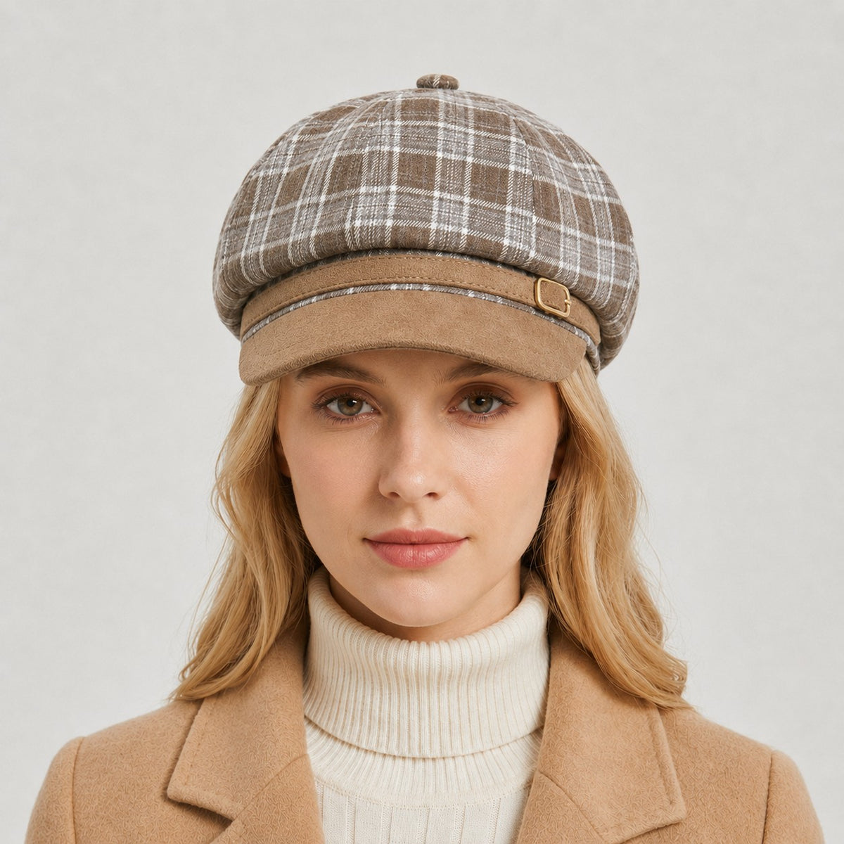 Plaid Newsboy Cap Vintage Baker Boy Hat Adjustable Buckle Band