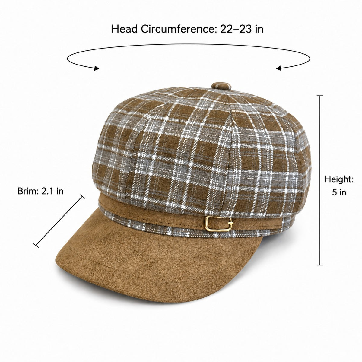 Plaid Newsboy Cap Vintage Baker Boy Hat Adjustable Buckle Band