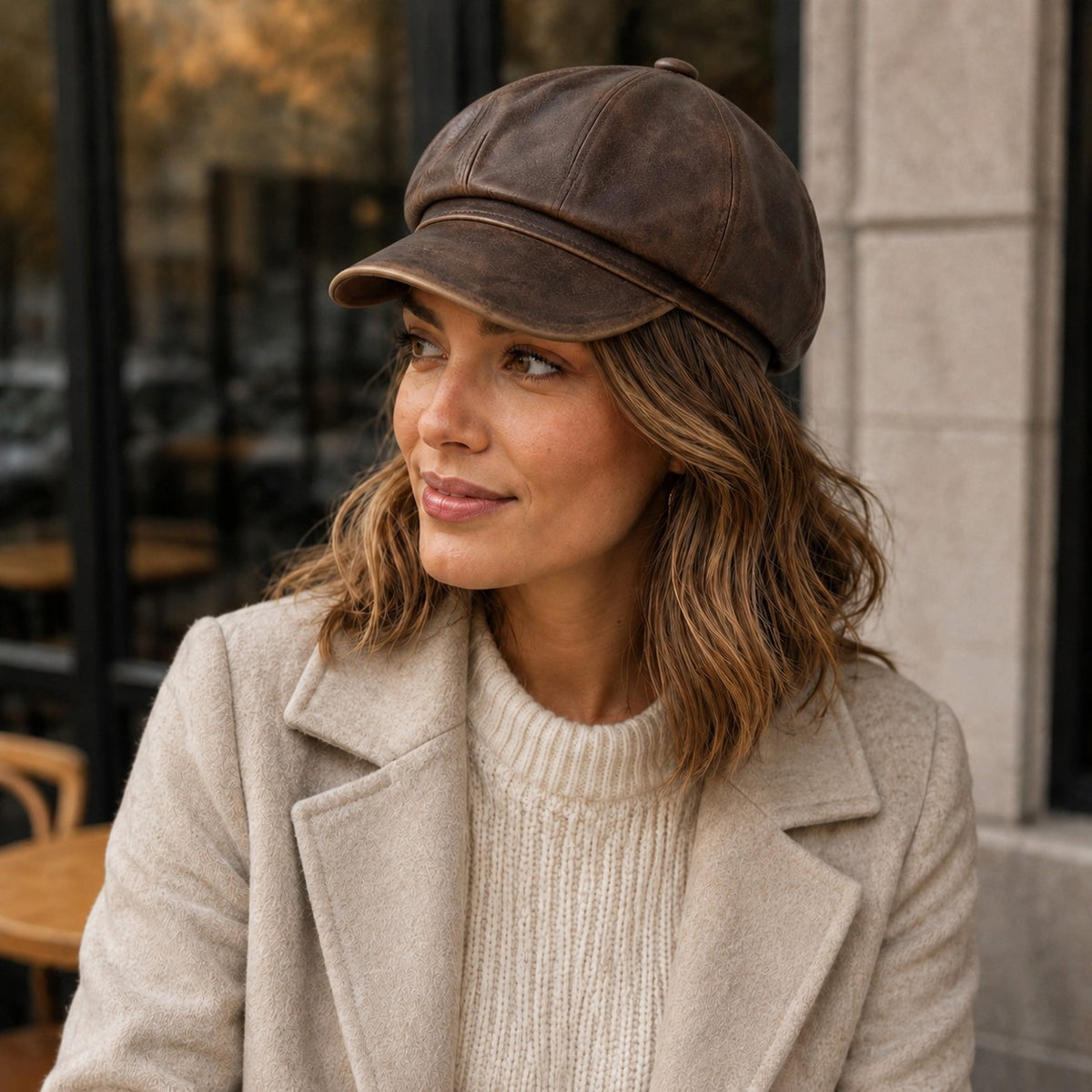 Gorra Newsboy de piel sintética con ocho paneles estilo vintage efecto desgastado