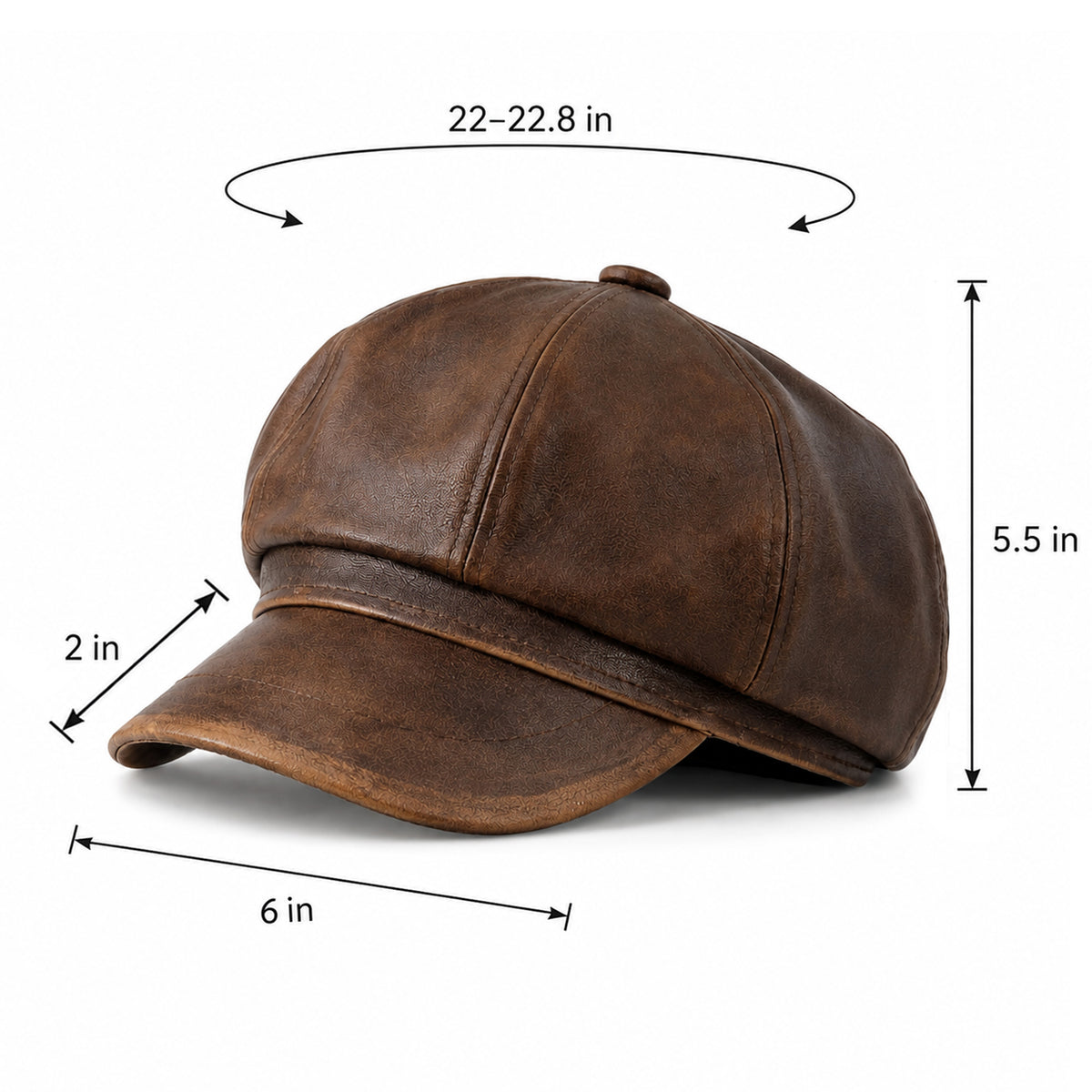 Gorra Newsboy de piel sintética con ocho paneles estilo vintage efecto desgastado