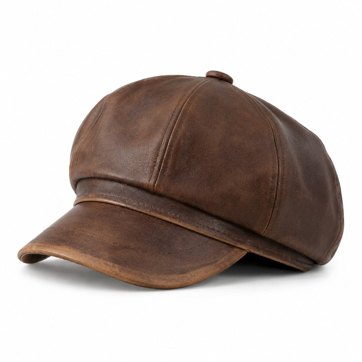 Gorra Newsboy de piel sintética con ocho paneles estilo vintage efecto desgastado