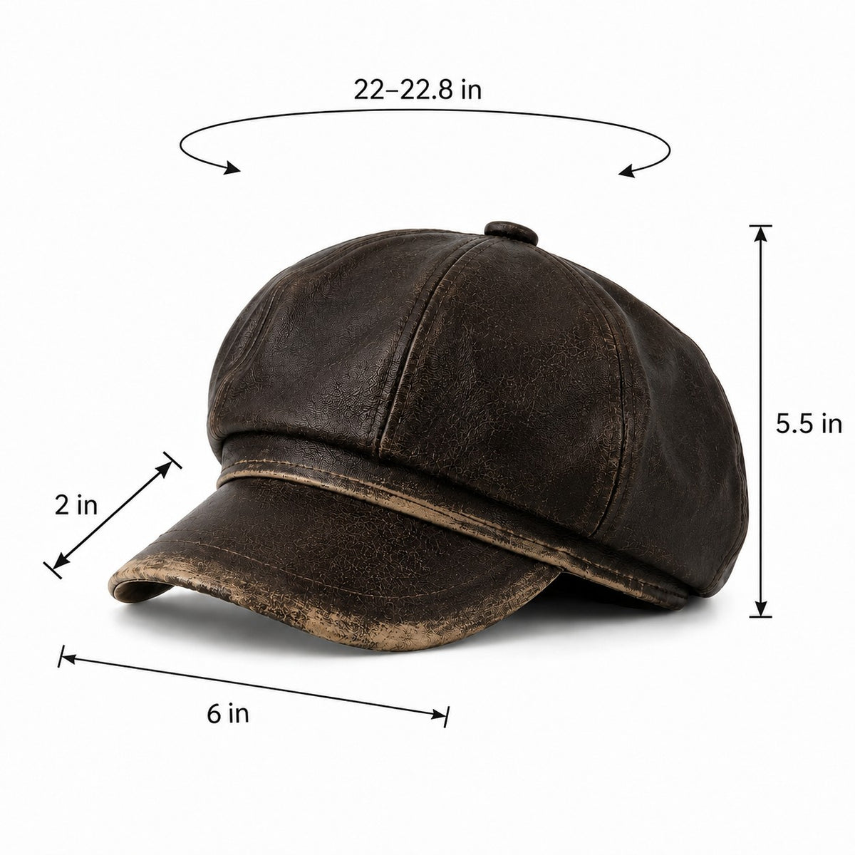 Gorra Newsboy de piel sintética con ocho paneles estilo vintage efecto desgastado