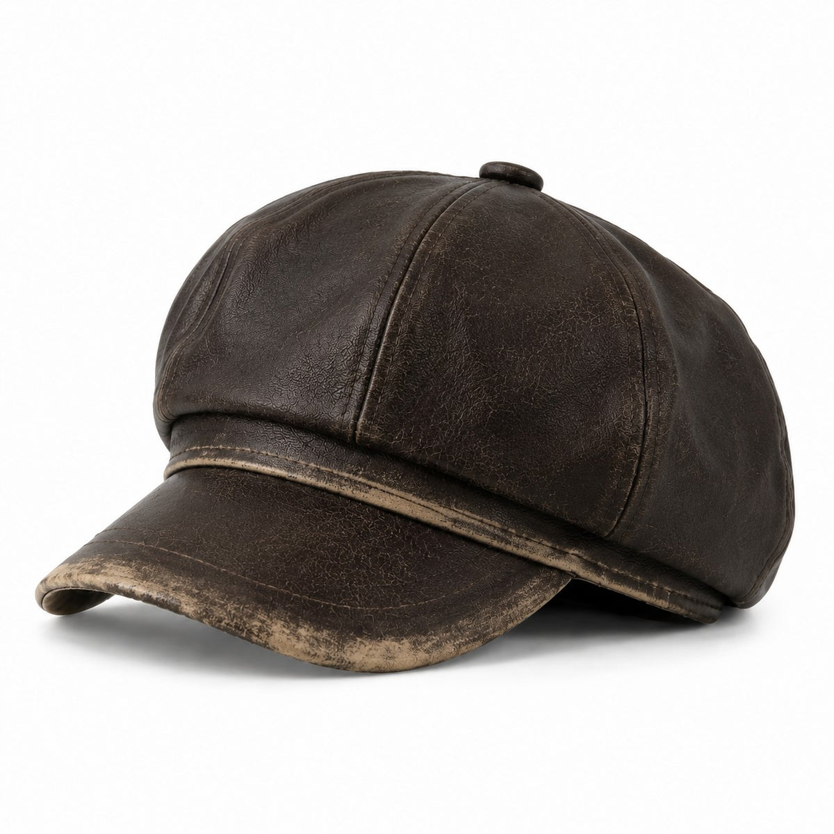 Gorra Newsboy de piel sintética con ocho paneles estilo vintage efecto desgastado