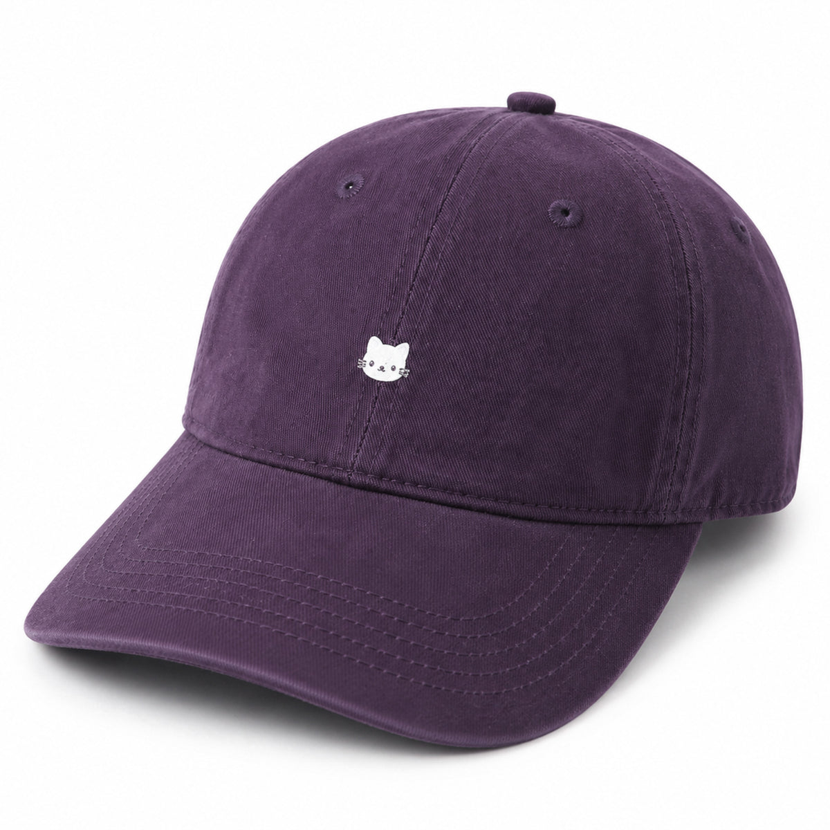 Washed Cotton Baseball Cap Cat Detail Adjustable Dad Hat