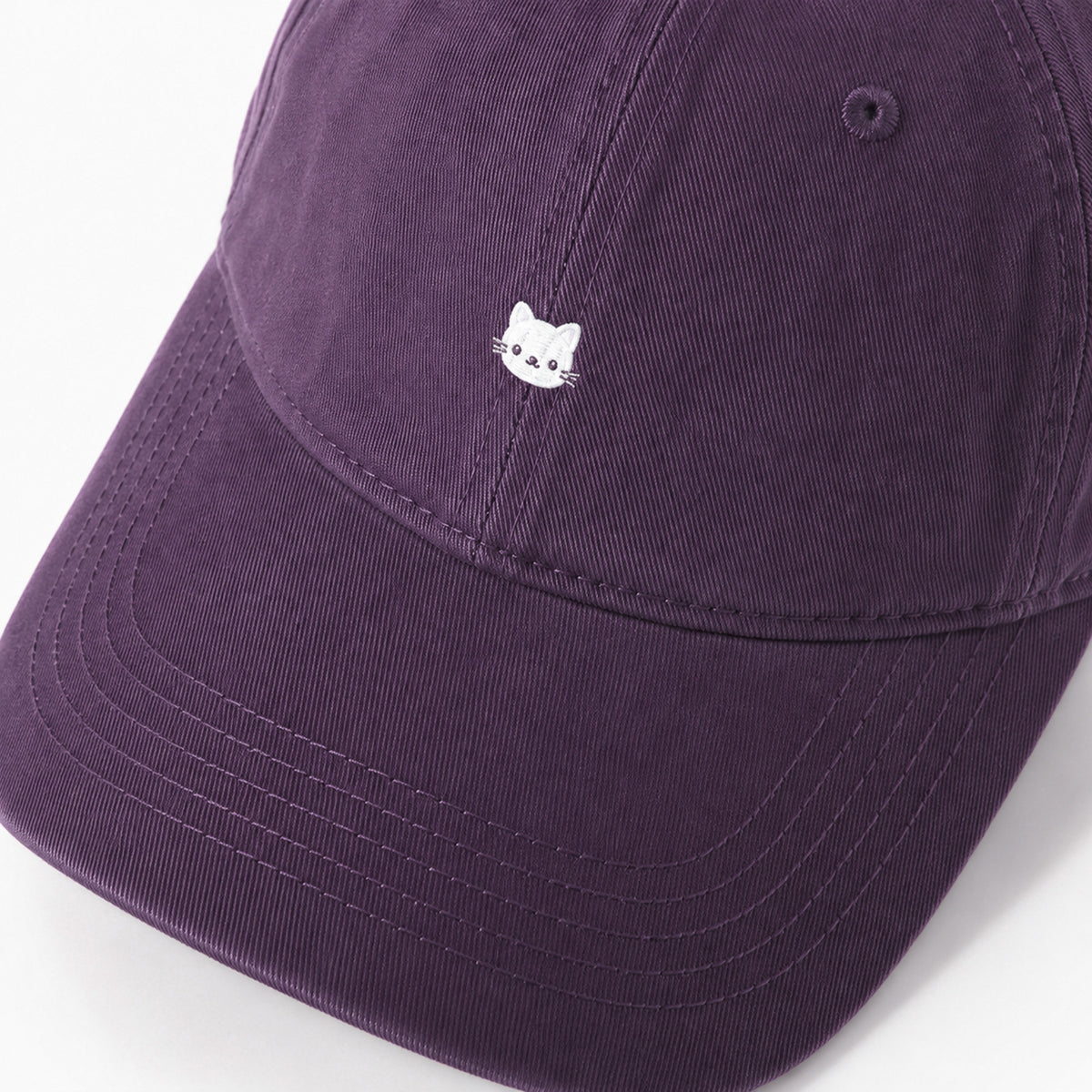 Washed Cotton Baseball Cap Cat Detail Adjustable Dad Hat