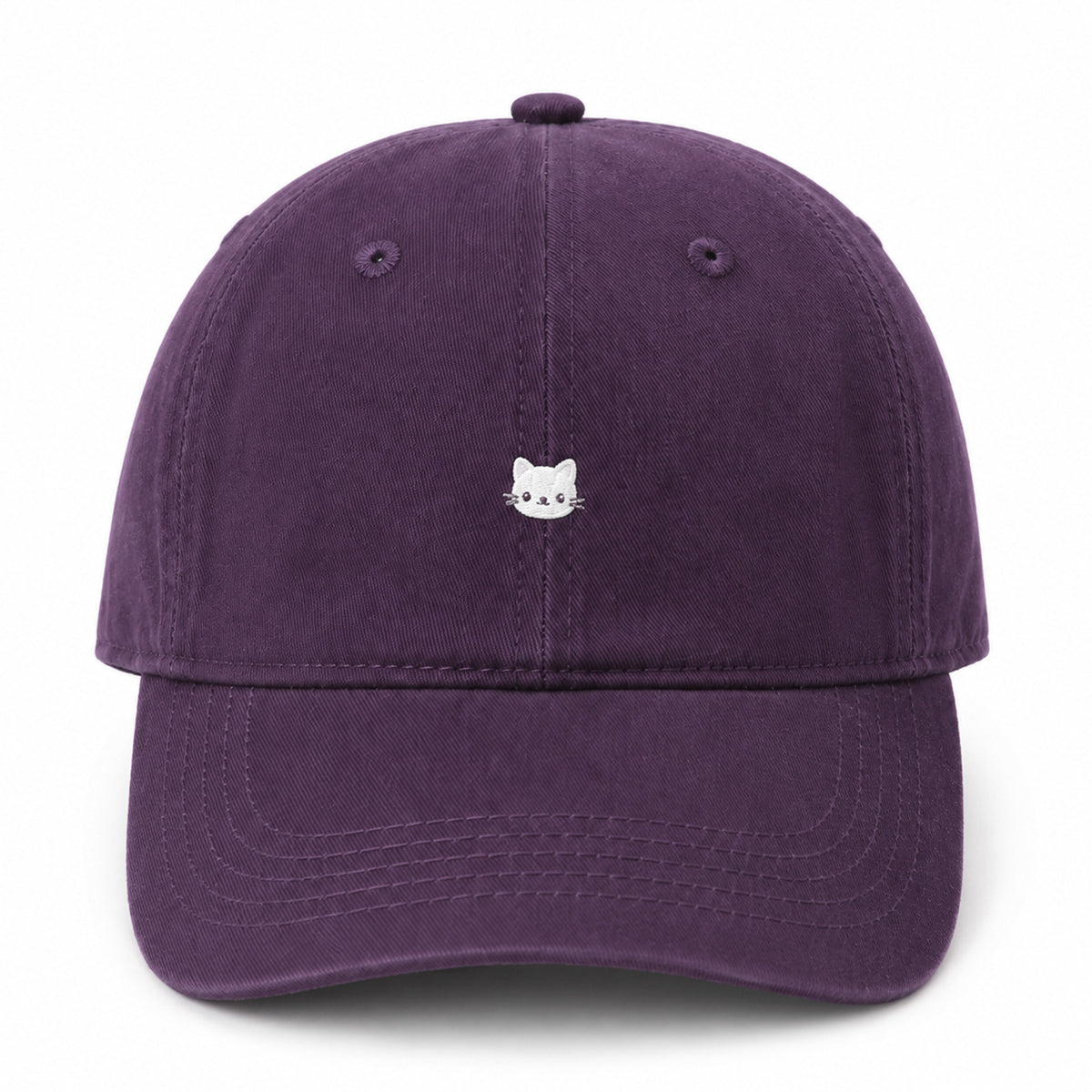 Washed Cotton Baseball Cap Cat Detail Adjustable Dad Hat