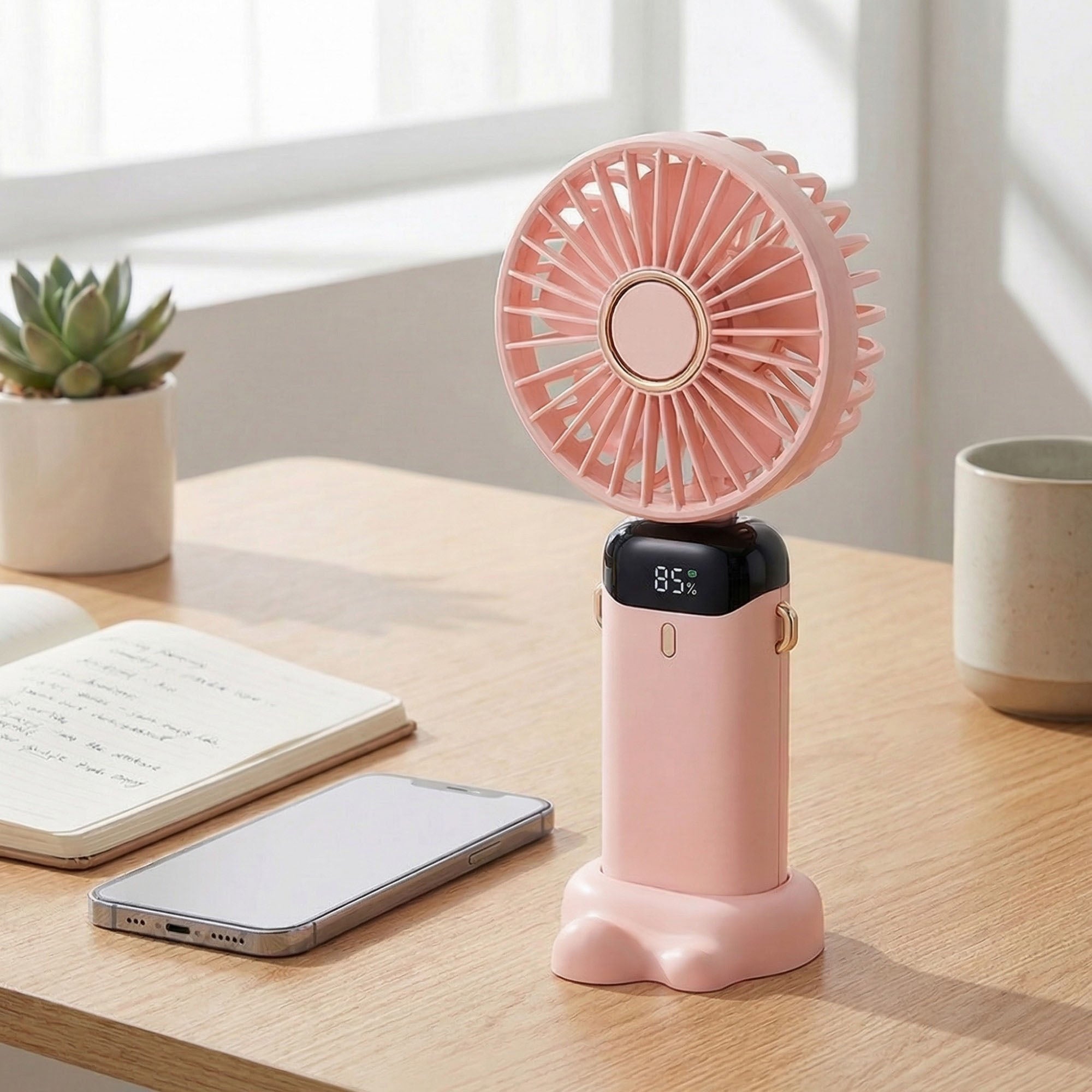 Anna-Kaci USB Rechargeable Mini Handheld Fan Portable Foldable Desk Fan with Digital Display Cooling Fan