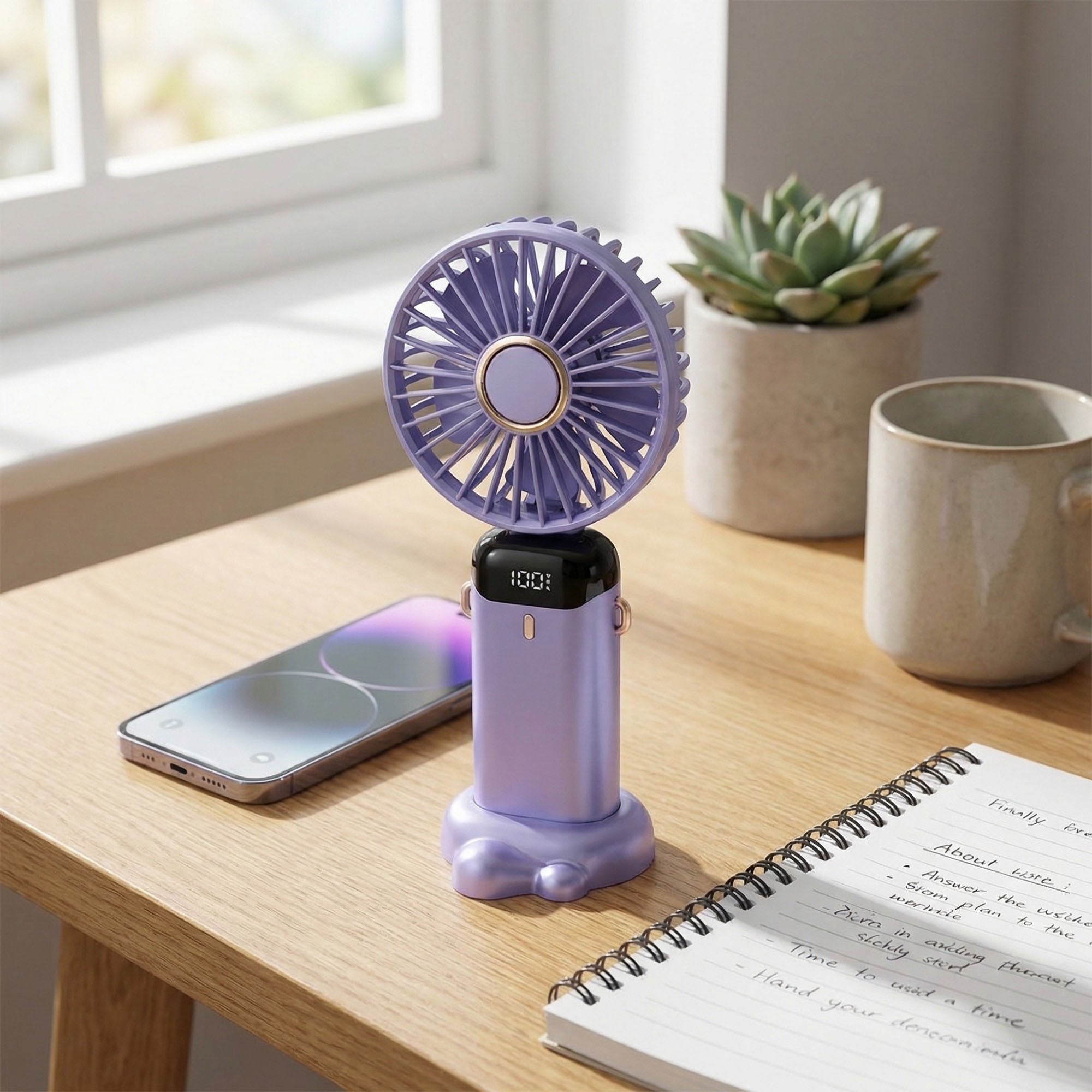 Anna-Kaci USB Rechargeable Mini Handheld Fan Portable Foldable Desk Fan with Digital Display Cooling Fan