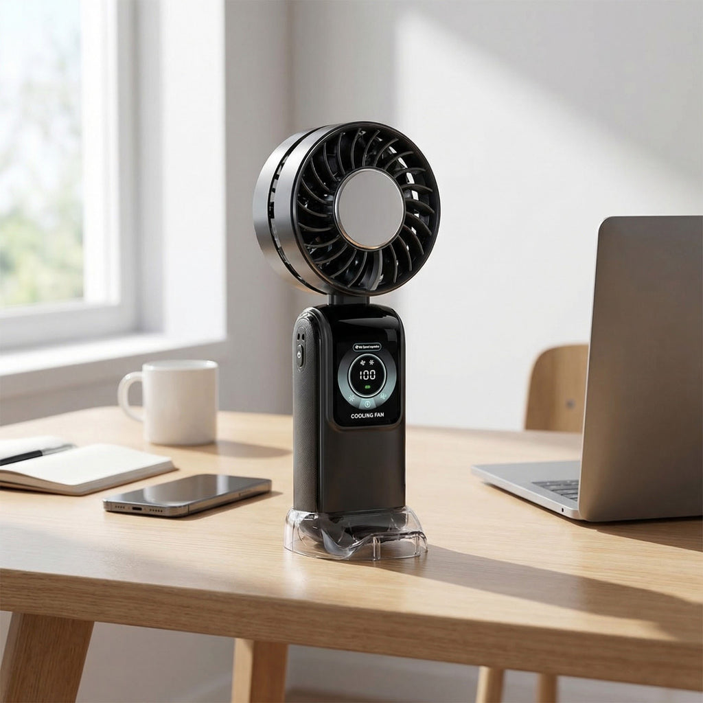 Anna-Kaci Handheld Cooling Fan with Semiconductor TEC Portable Rechargeable Foldable Fan Ice Cooling