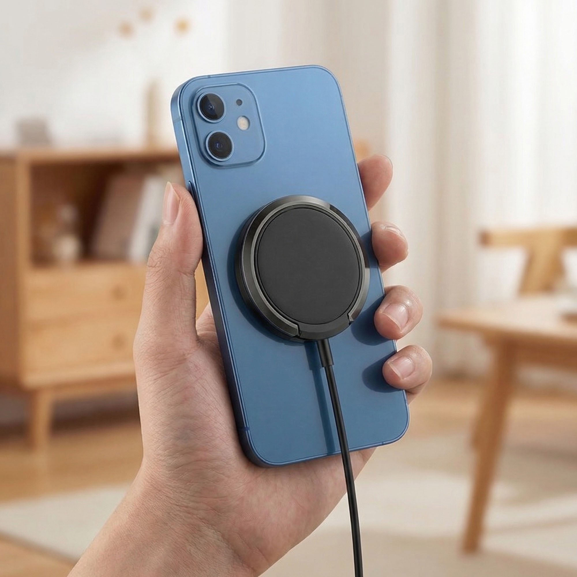 Anna-Kaci Magnetic Wireless Charger 15W Fast Charging Pad with Phone Stand Ring Grip Compatible