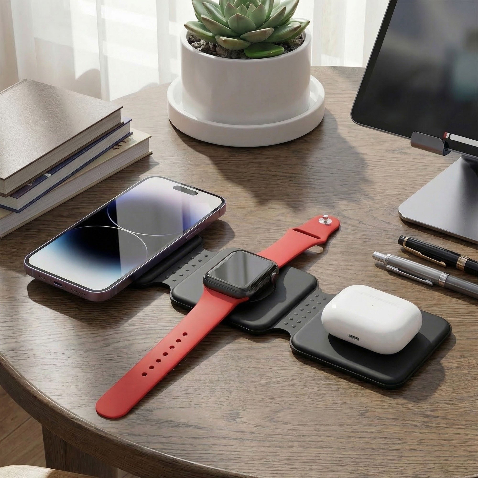 Anna-Kaci 3-in-1 Foldable Magnetic Wireless Charger Stand for Phone Watch Earbuds Fast Charging Station