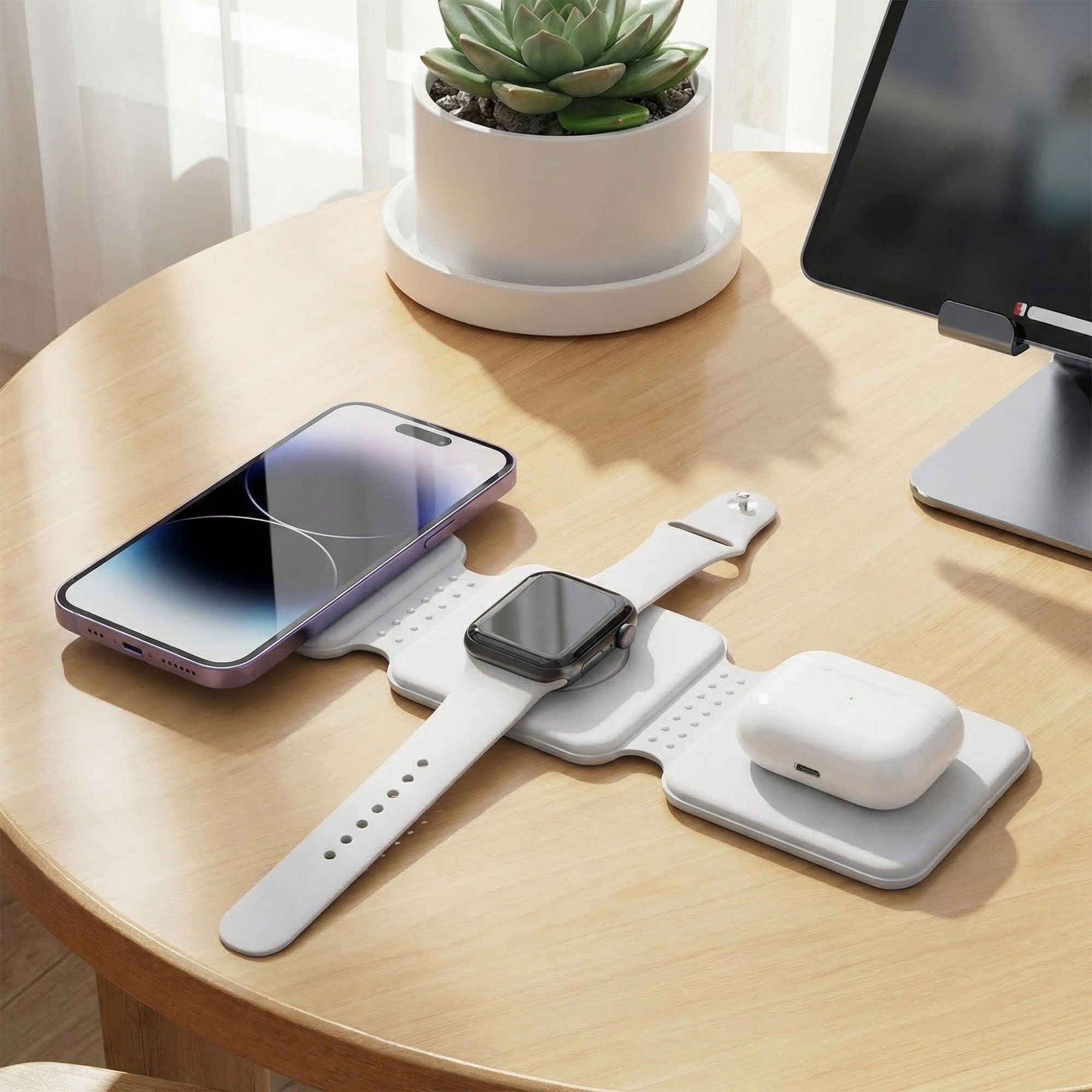 Anna-Kaci 3-in-1 Foldable Magnetic Wireless Charger Stand for Phone Watch Earbuds Fast Charging Station