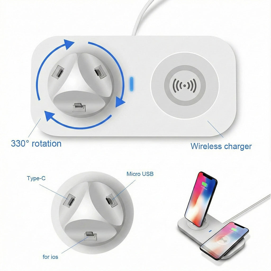Anna-Kaci 3-in-1 Wireless Charging Station with USB Cable Compatible with Qi Enabled Devices