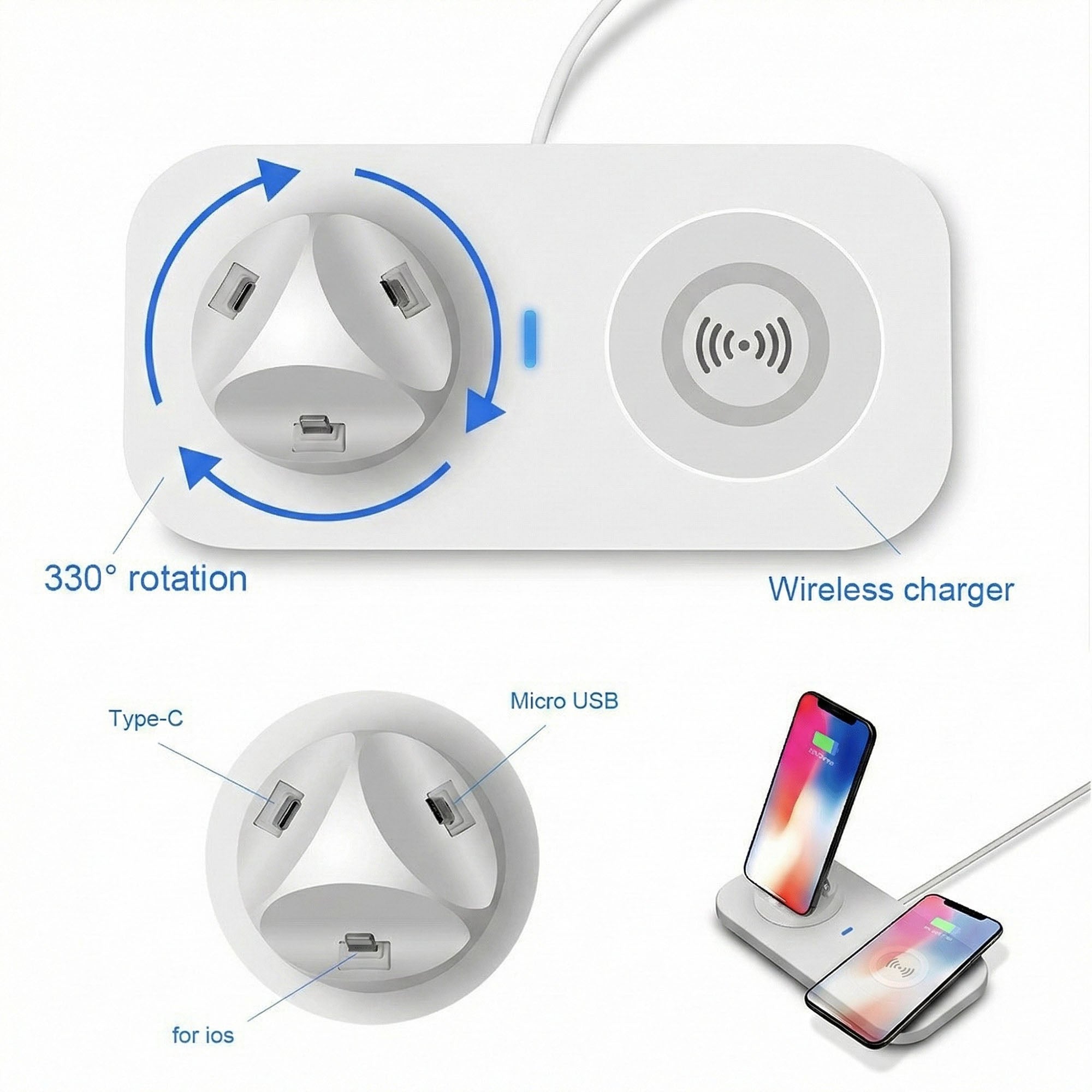 Anna-Kaci 3-in-1 Wireless Charging Station with USB Cable Compatible with Qi Enabled Devices