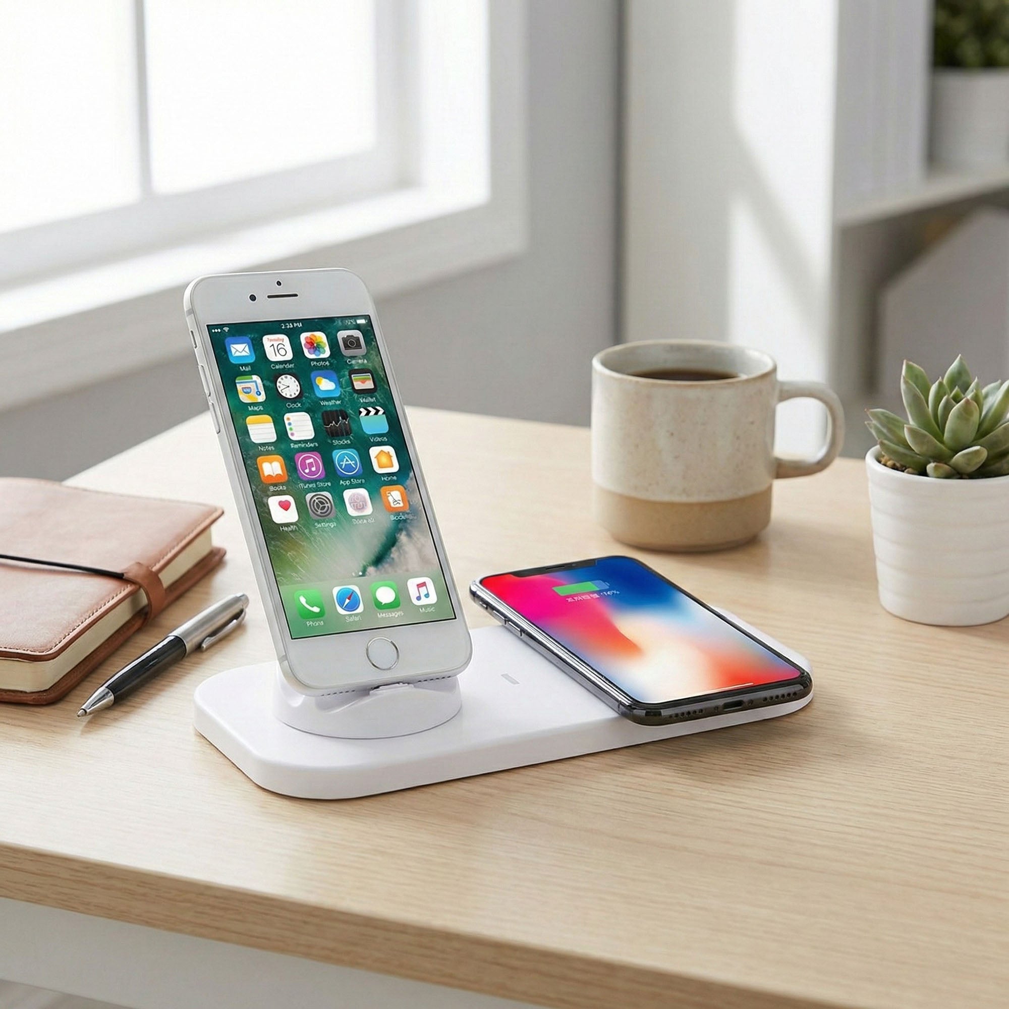 Anna-Kaci 3-in-1 Wireless Charging Station with USB Cable Compatible with Qi Enabled Devices