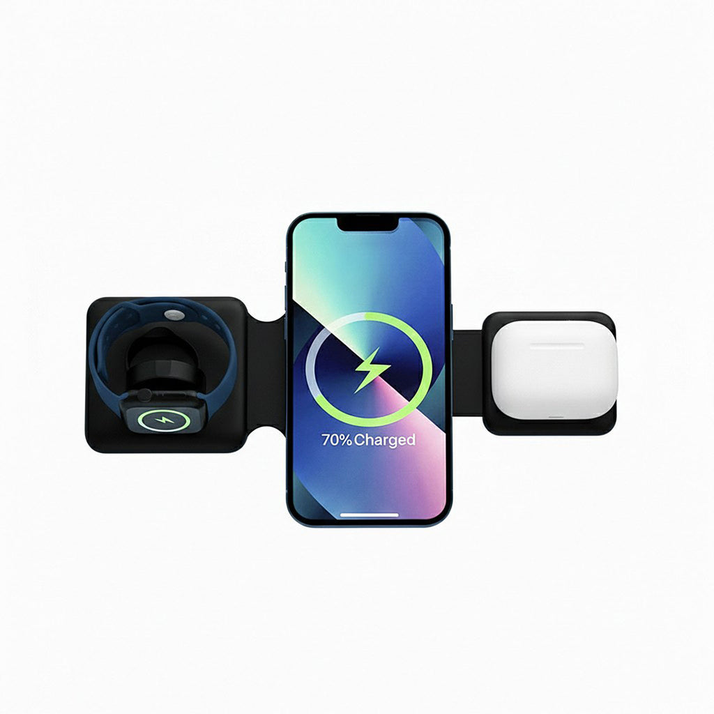 Anna-Kaci Foldable 3-in-1 Wireless Charging Station Compatible with Qi Enabled Devices