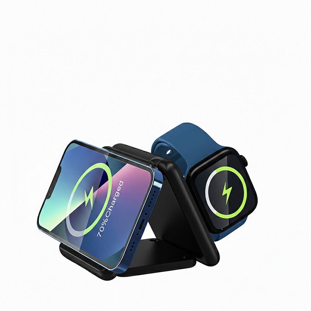 Anna-Kaci Foldable 3-in-1 Wireless Charging Station Compatible with Qi Enabled Devices