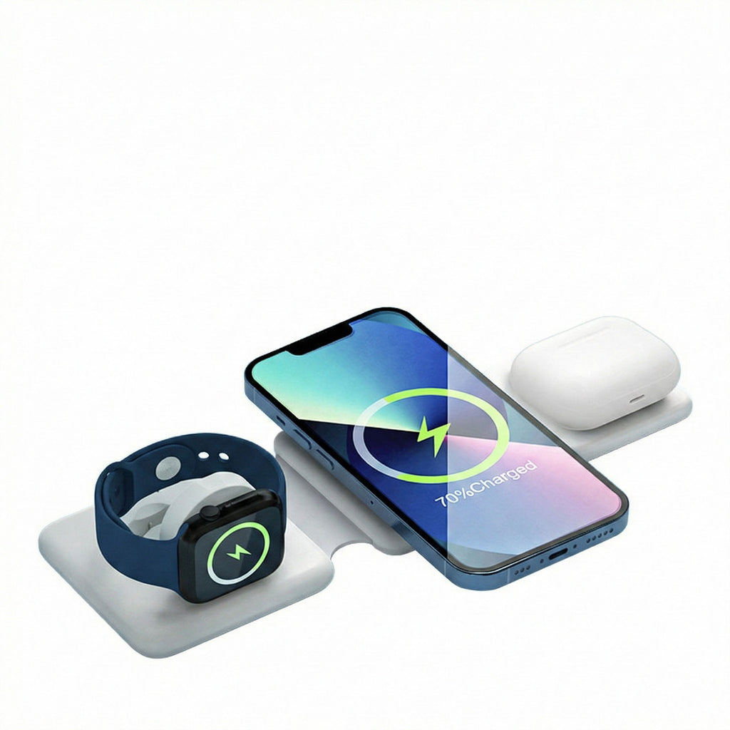 Anna-Kaci Foldable 3-in-1 Wireless Charging Station Compatible with Qi Enabled Devices