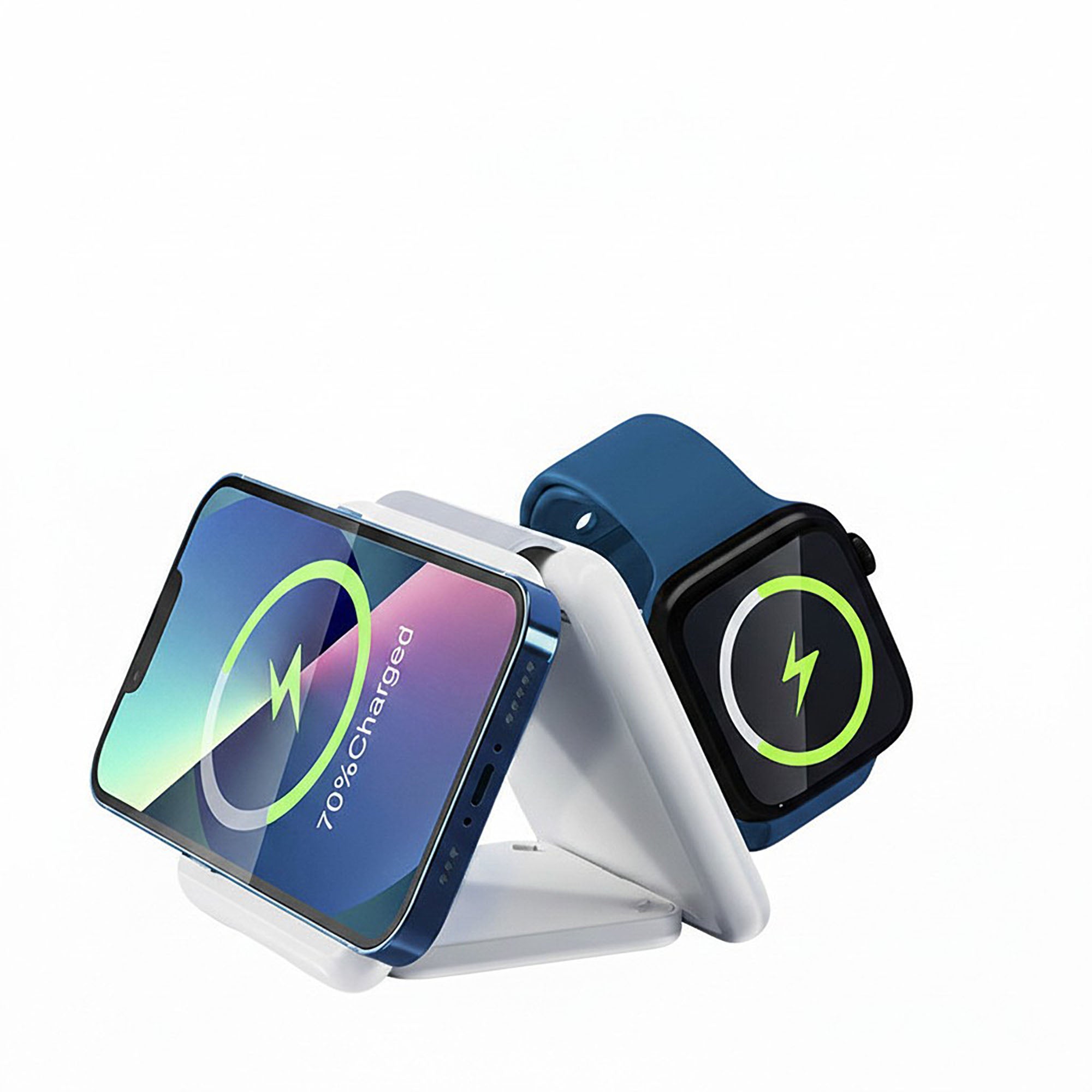 Anna-Kaci Foldable 3-in-1 Wireless Charging Station Compatible with Qi Enabled Devices