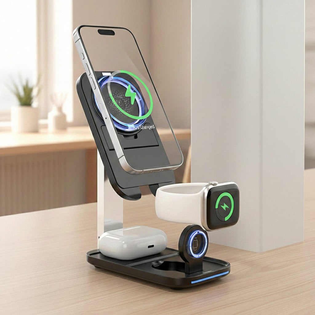 Anna-Kaci 3-in-1 Wireless Charging Stand with Adjustable Phone Holder Compatible with Qi Enabled Devices