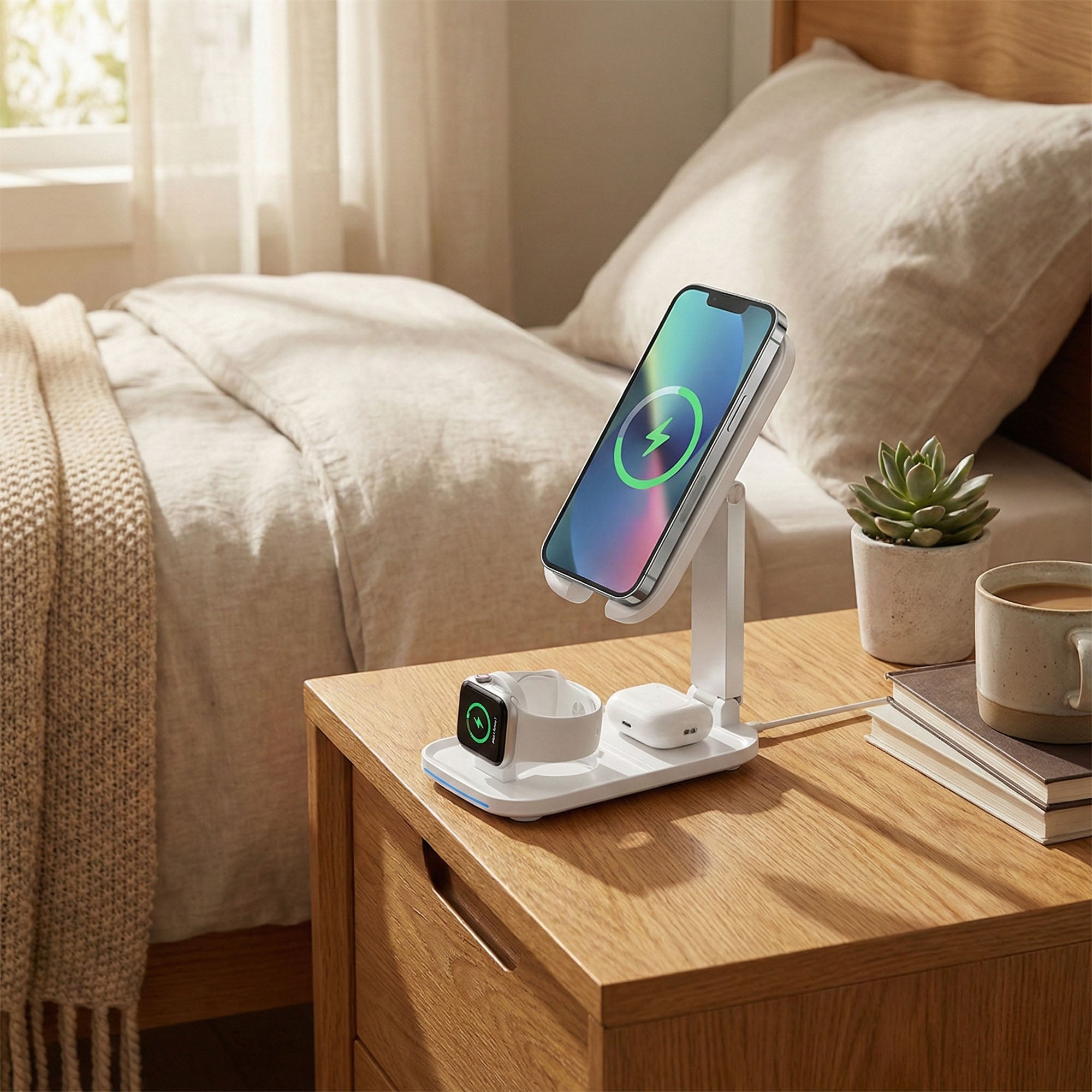 Anna-Kaci 3-in-1 Wireless Charging Stand with Adjustable Phone Holder Compatible with Qi Enabled Devices
