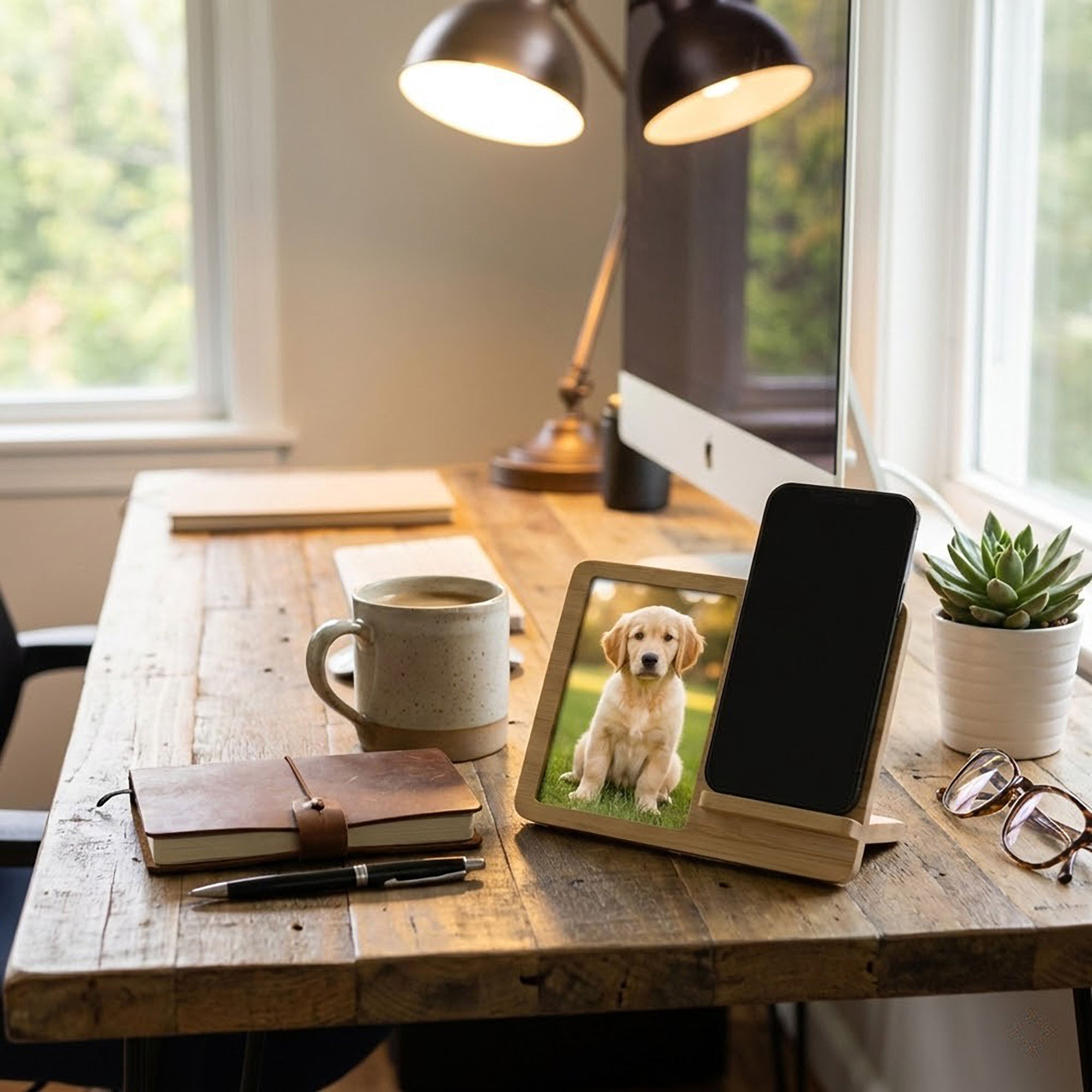 Anna-Kaci Bamboo Photo Frame with Wireless Charging Pad Compatible with Qi Enabled Devices