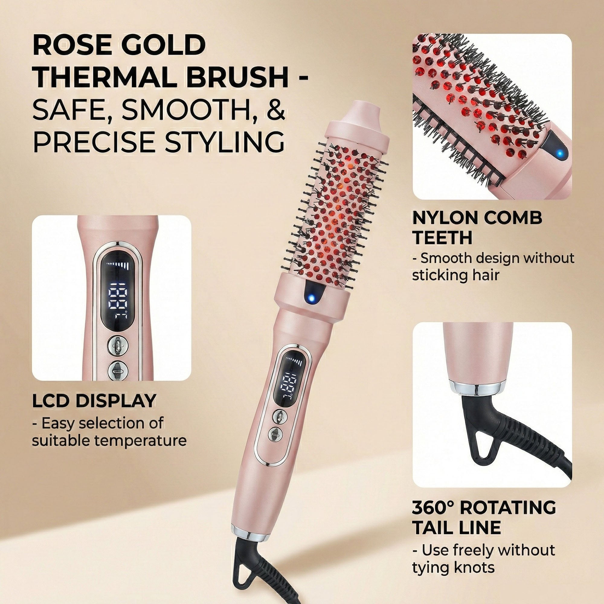 Anna-Kaci Heated Round Brush Hair Styler Set with Digital Display, Comb, Clips and Heat Gloves