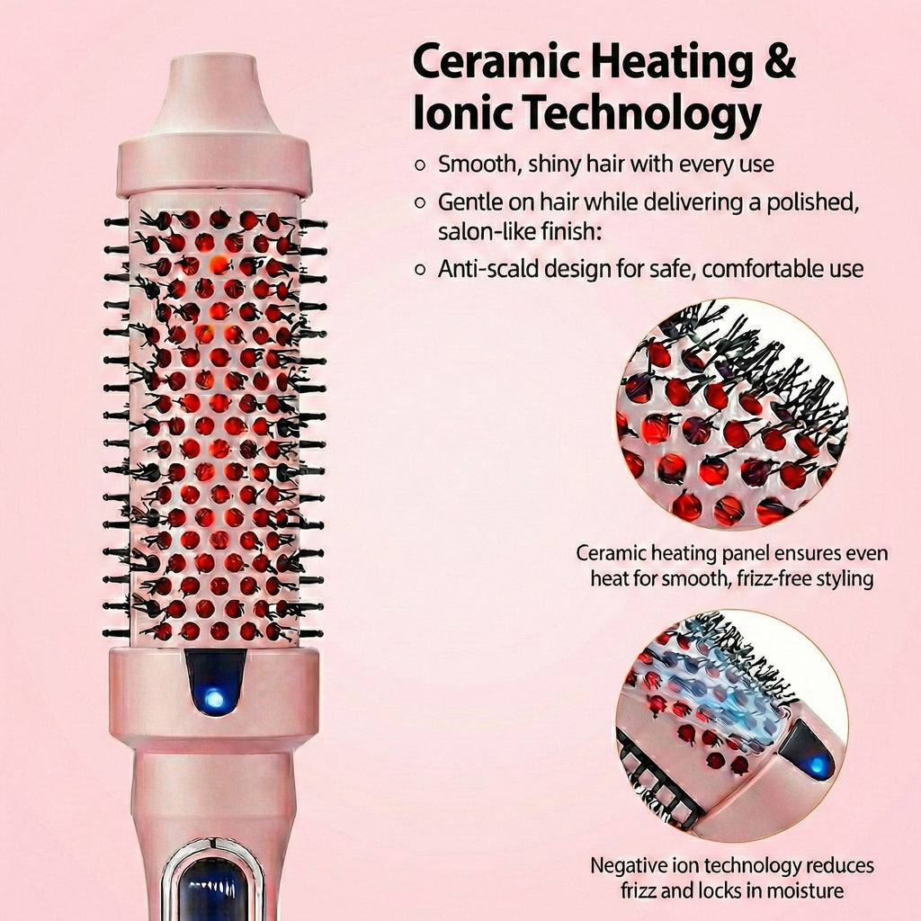 Anna-Kaci Heated Round Brush Hair Styler Set with Digital Display, Comb, Clips and Heat Gloves