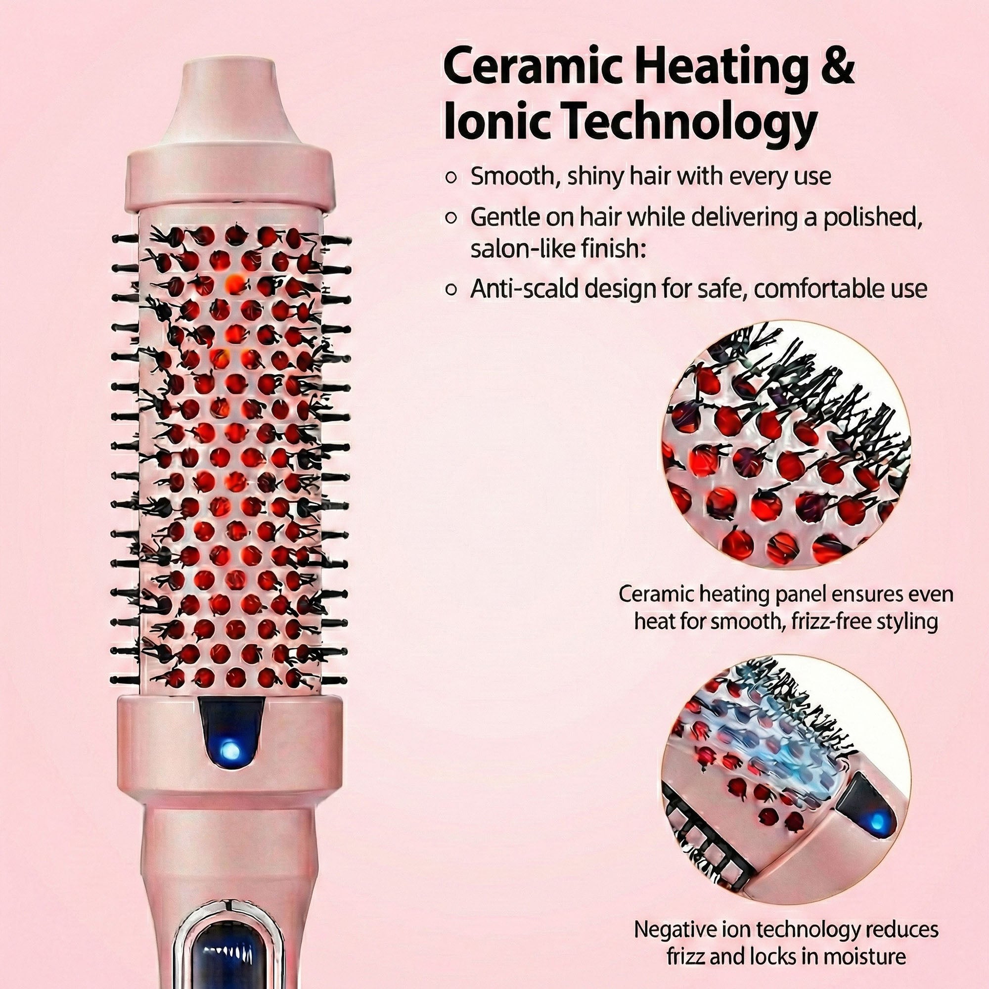 Anna-Kaci Heated Round Brush Hair Styler Set with Digital Display, Comb, Clips and Heat Gloves
