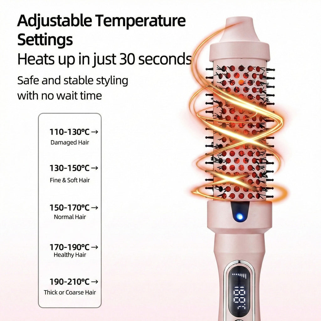 Anna-Kaci Heated Round Brush Hair Styler Set with Digital Display, Comb, Clips and Heat Gloves